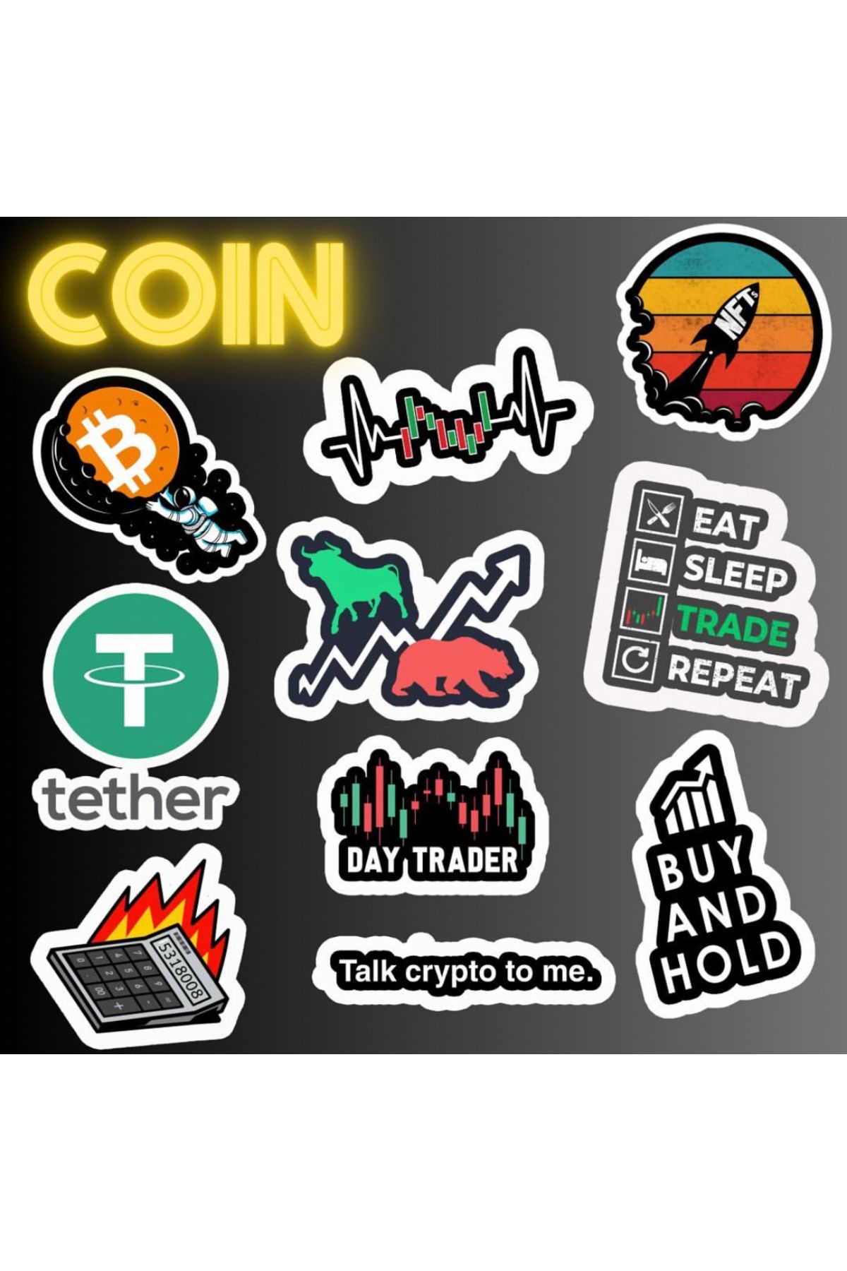 Pufidik Set De Autocolante Crypto Trader - Etichete Pentru Telefon Pentru Laptop - One Size