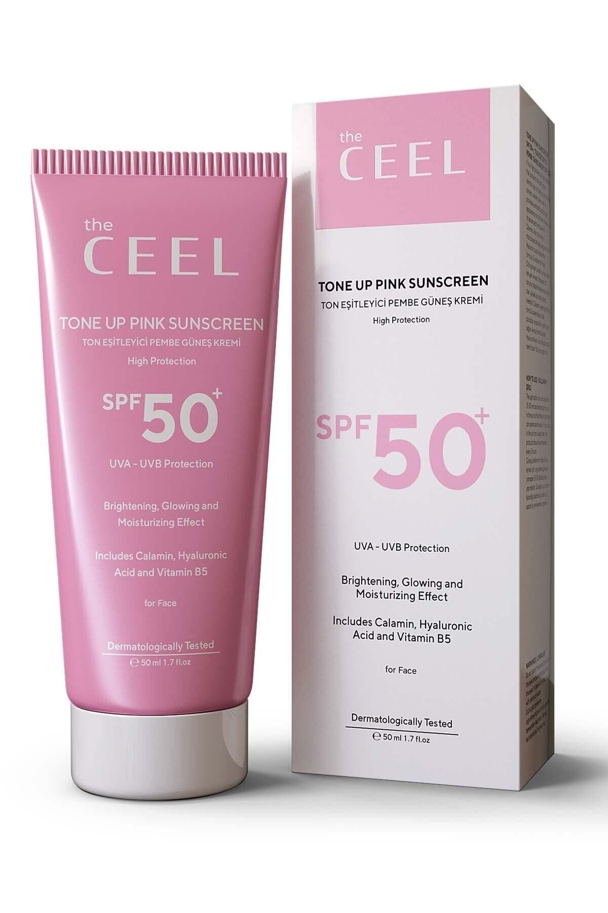 کرم ضد آفتاب صورت صورتی SPF 50+ رنگی گلوتاتیون اسید هیالورونیک 50 میل موثر The Ceel