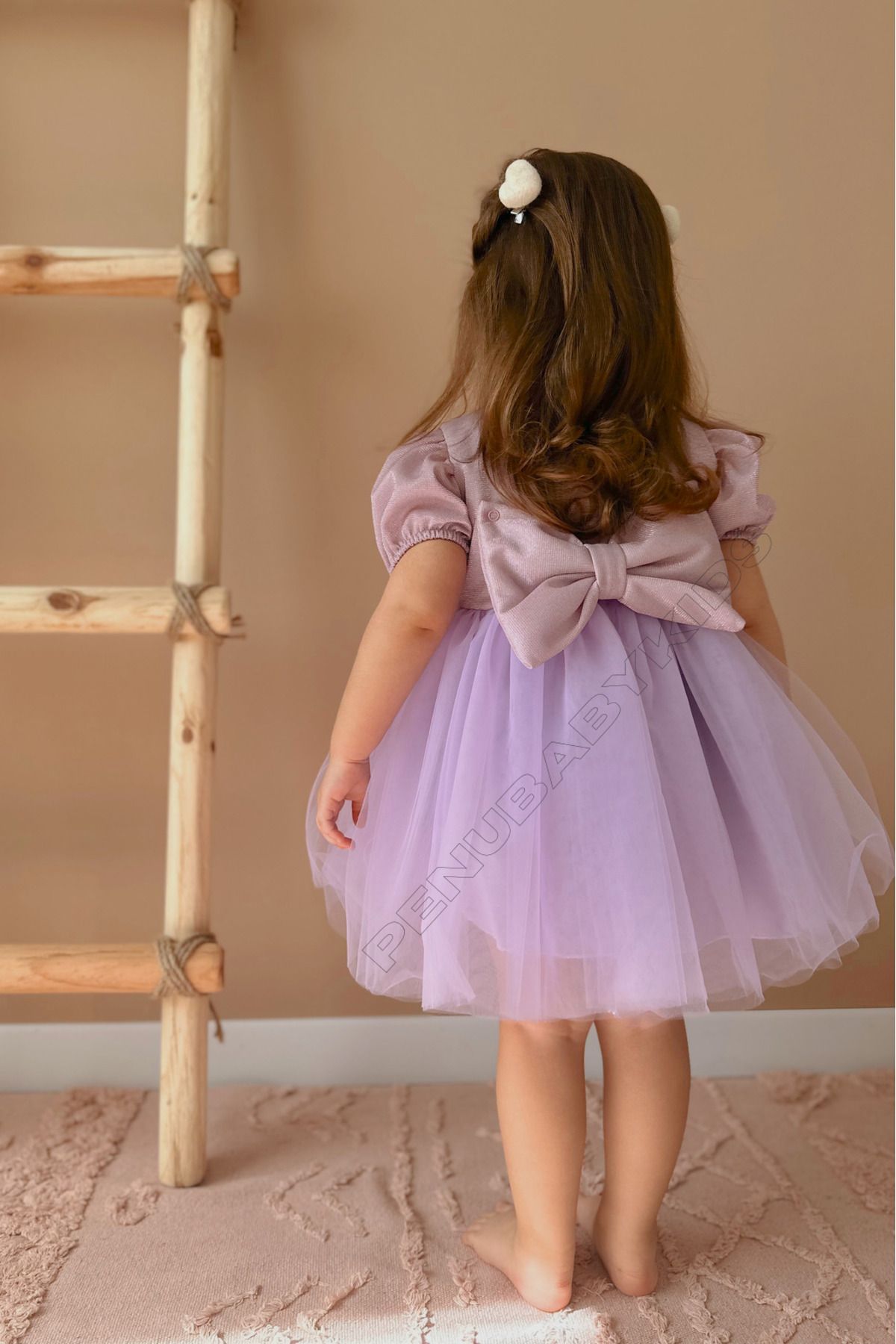 Mor Kısa Balon Kumaş Kol Altı Tütülü Kız Bebek Elbise - Cinderella
