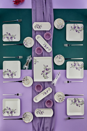 Erbaşlar Lila Sarmaşık 21 Parça 6 Kişilik Kare Kahvaltı Takımı, Seti