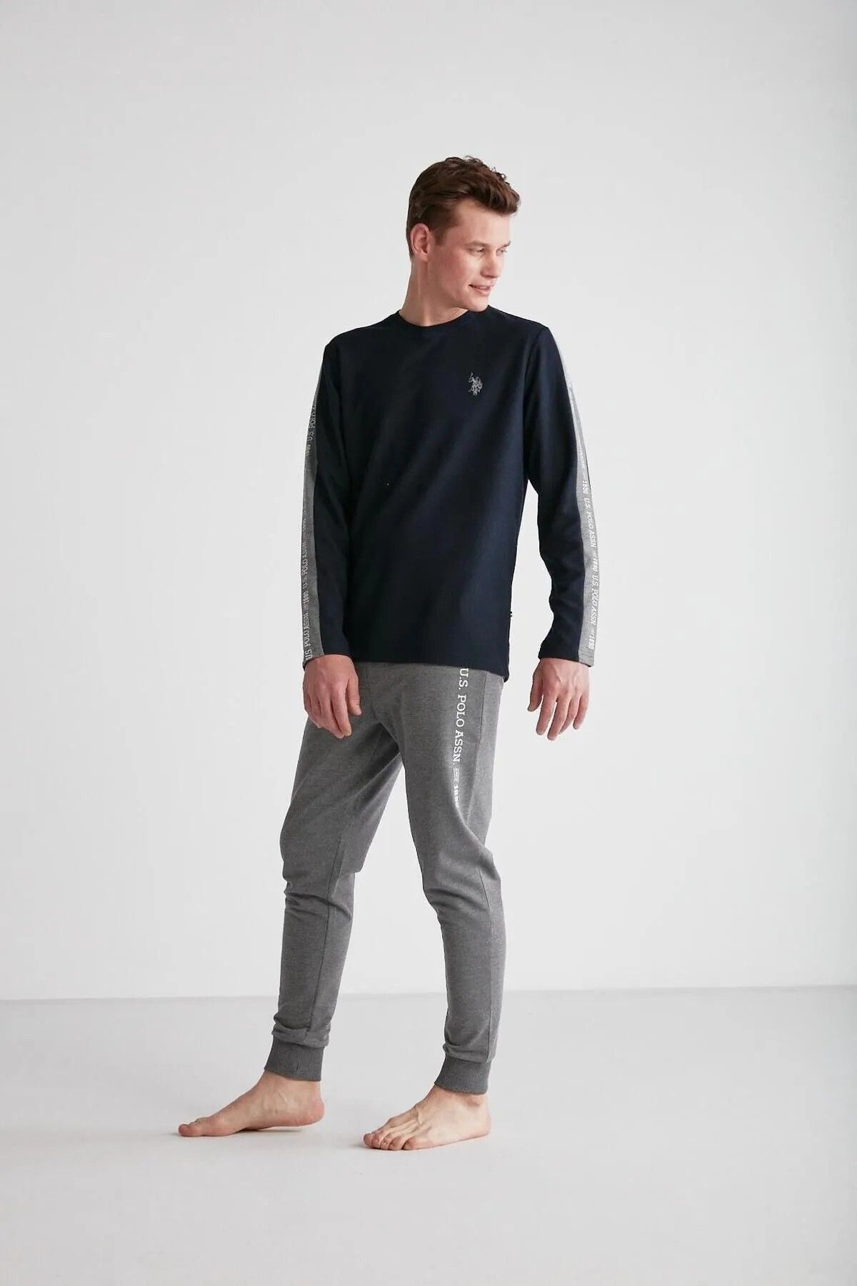 ست پیژامه آبی مردانه لباس خواب با جزئیات یقه گرد U.S. Polo Assn.