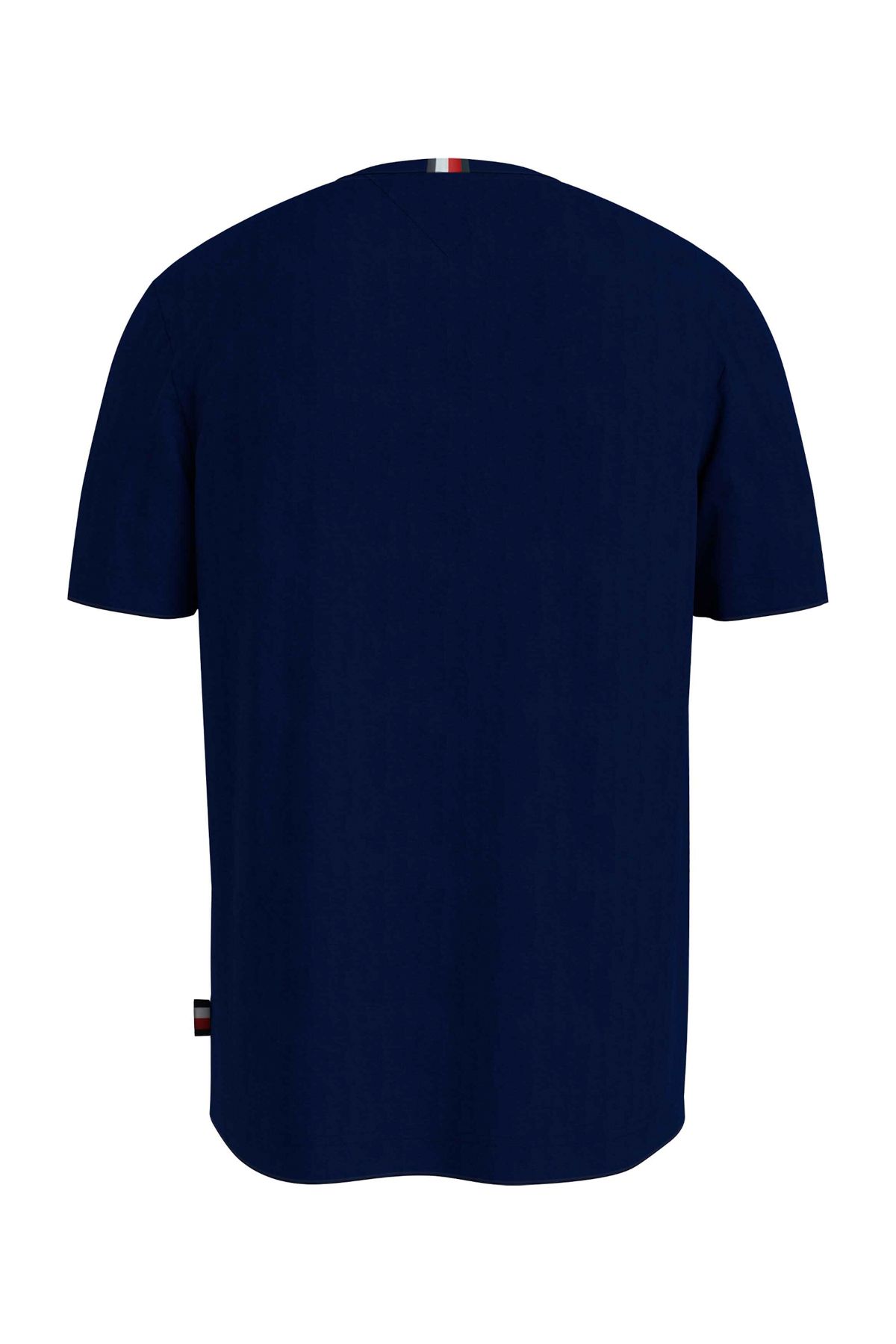 تی شرت آبی مردانه آستین کوتاه پنبه یقه دور دریایی MW0MW34391 DW5 Tommy Hilfiger