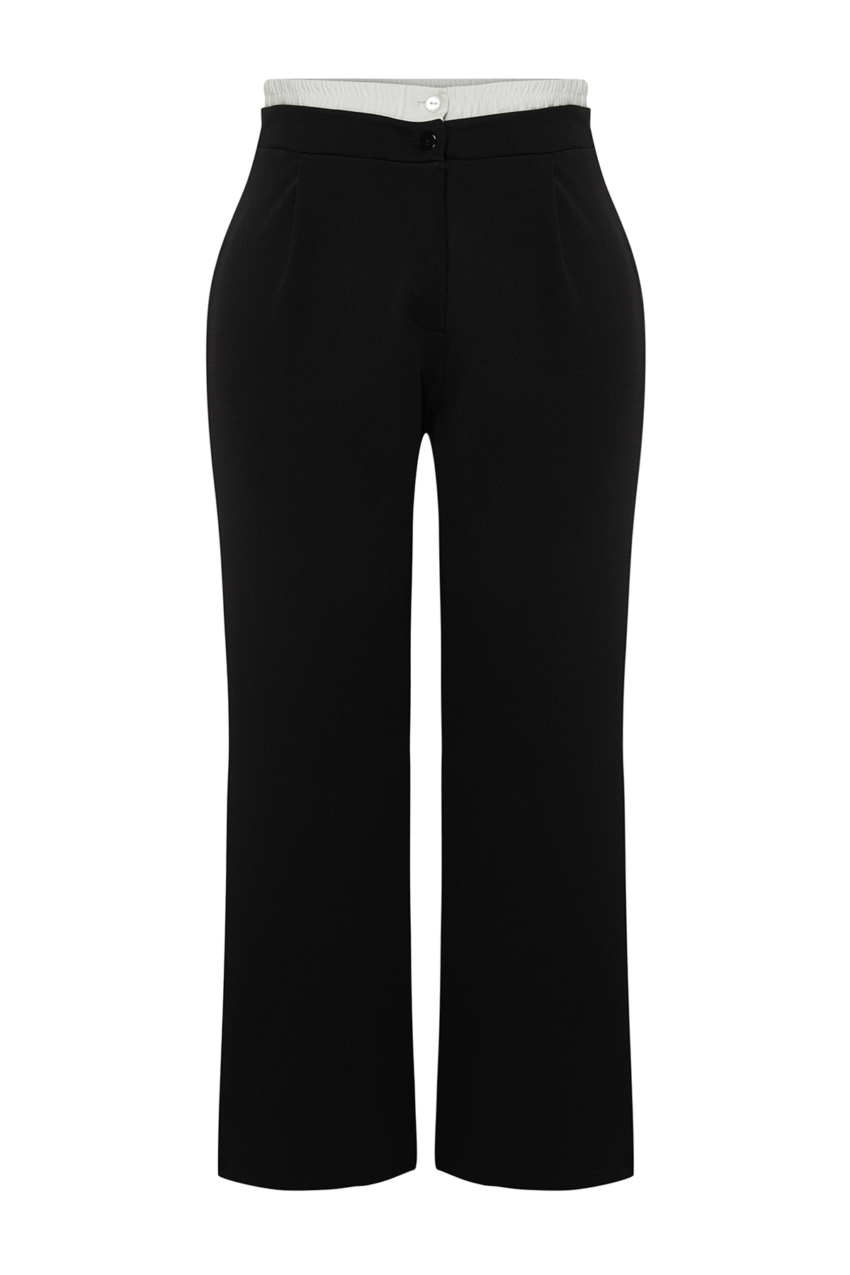 Trendyolmilla  Siyah Beli Poplin Detaylı Yüksek Bel Wide Leg/Geniş Paça Örme Büyük Beden Pantolon TBBSS24AR00000 - Görsel 7
