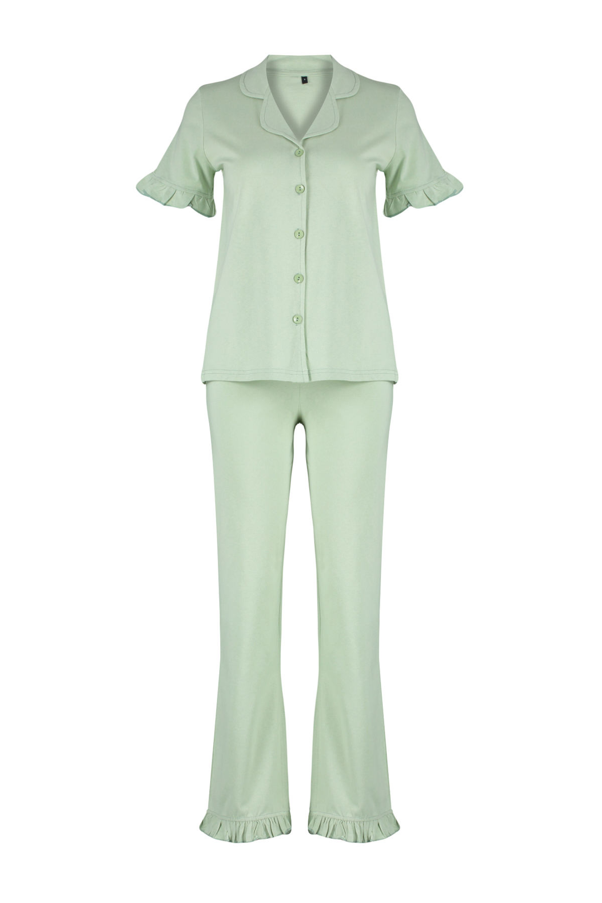 Trendyolmilla  Mint %100 Pamuklu Fırfır Detaylı Örme Pijama Takımı THMSS24PT00223 - Görsel 7