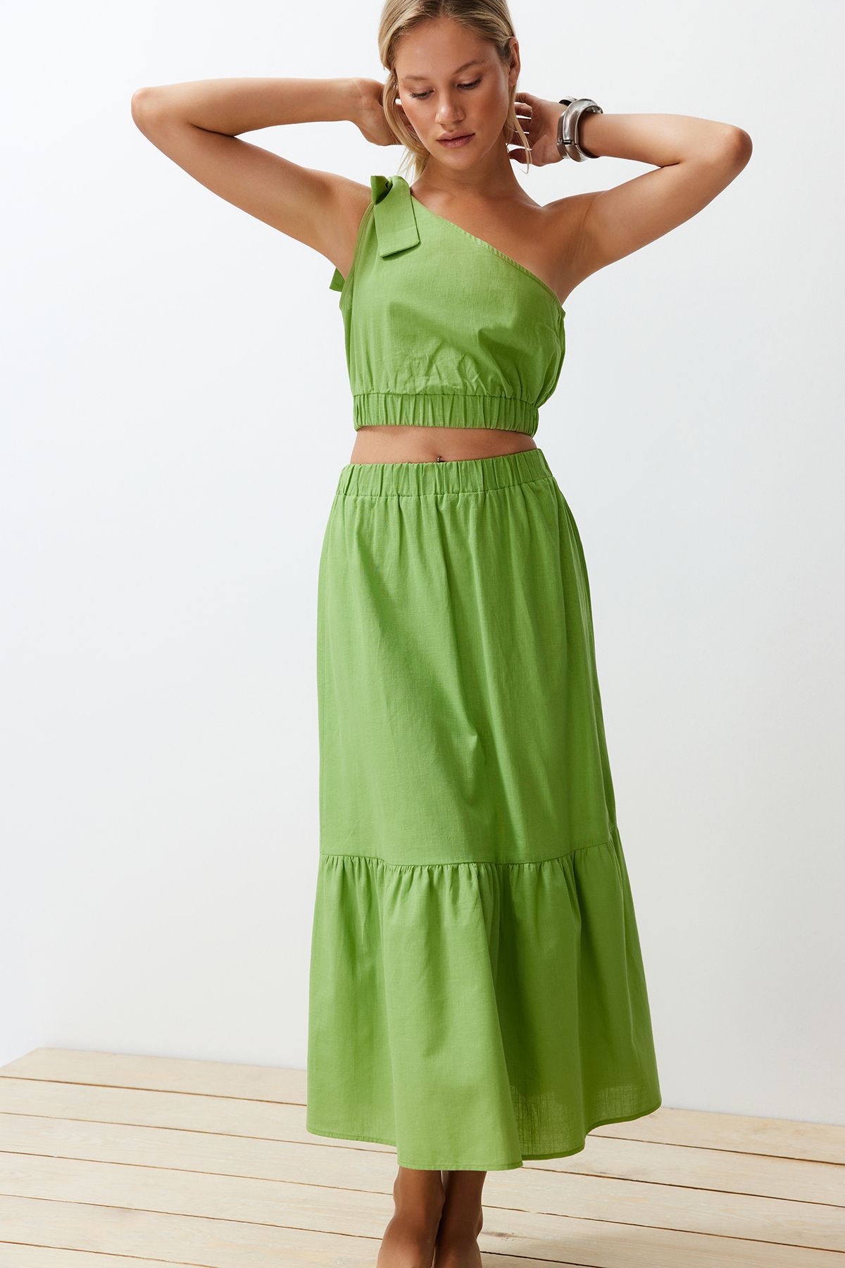 Trendyol Collection-One Shoulder Green Blouse and Skirt Beach Set - Tbess24Au00037 3
