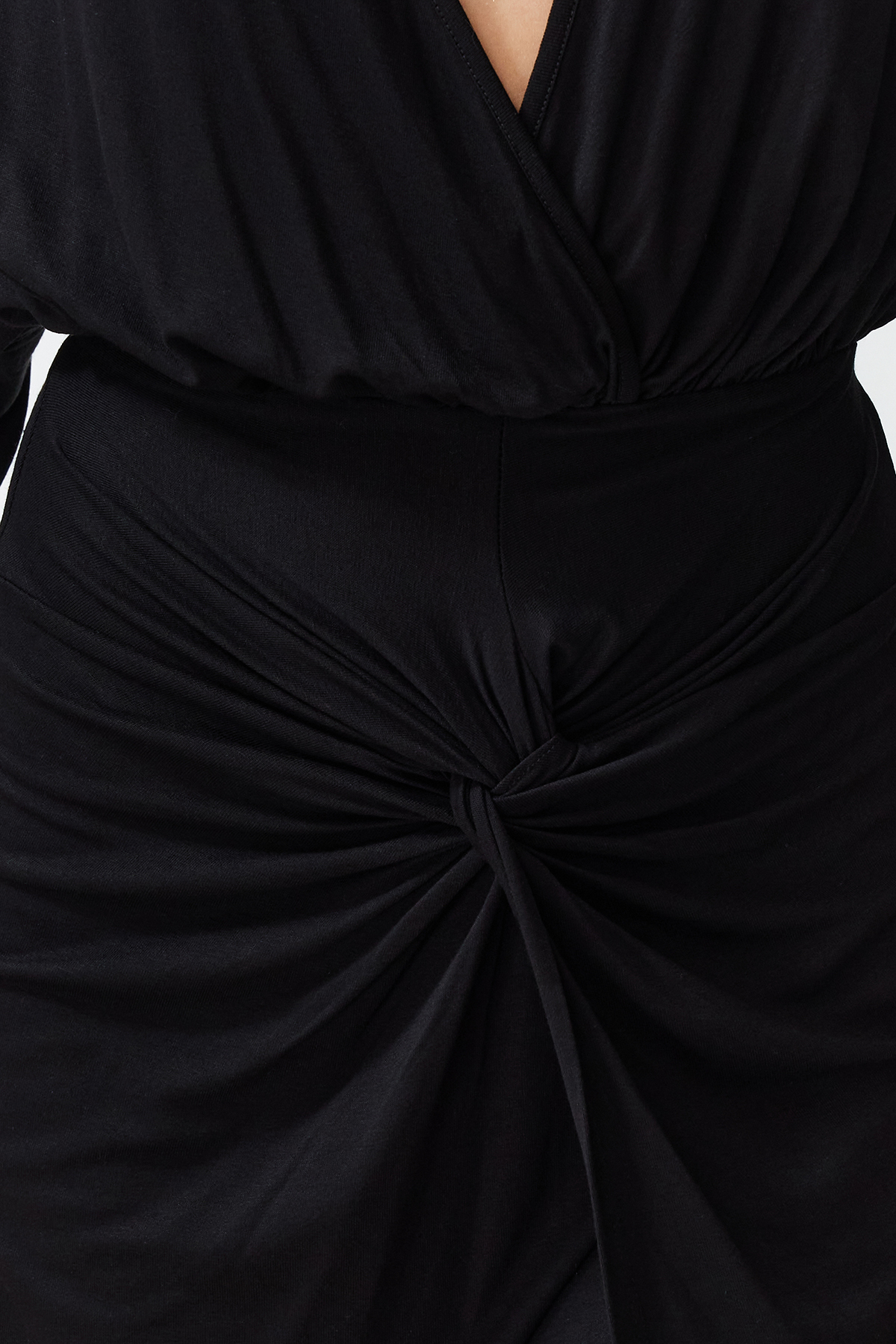 Trendyolmilla  Plaj Giyim Siyah Örme Büzgülü Mini Elbise TBESS24EL00109 - Görsel 5