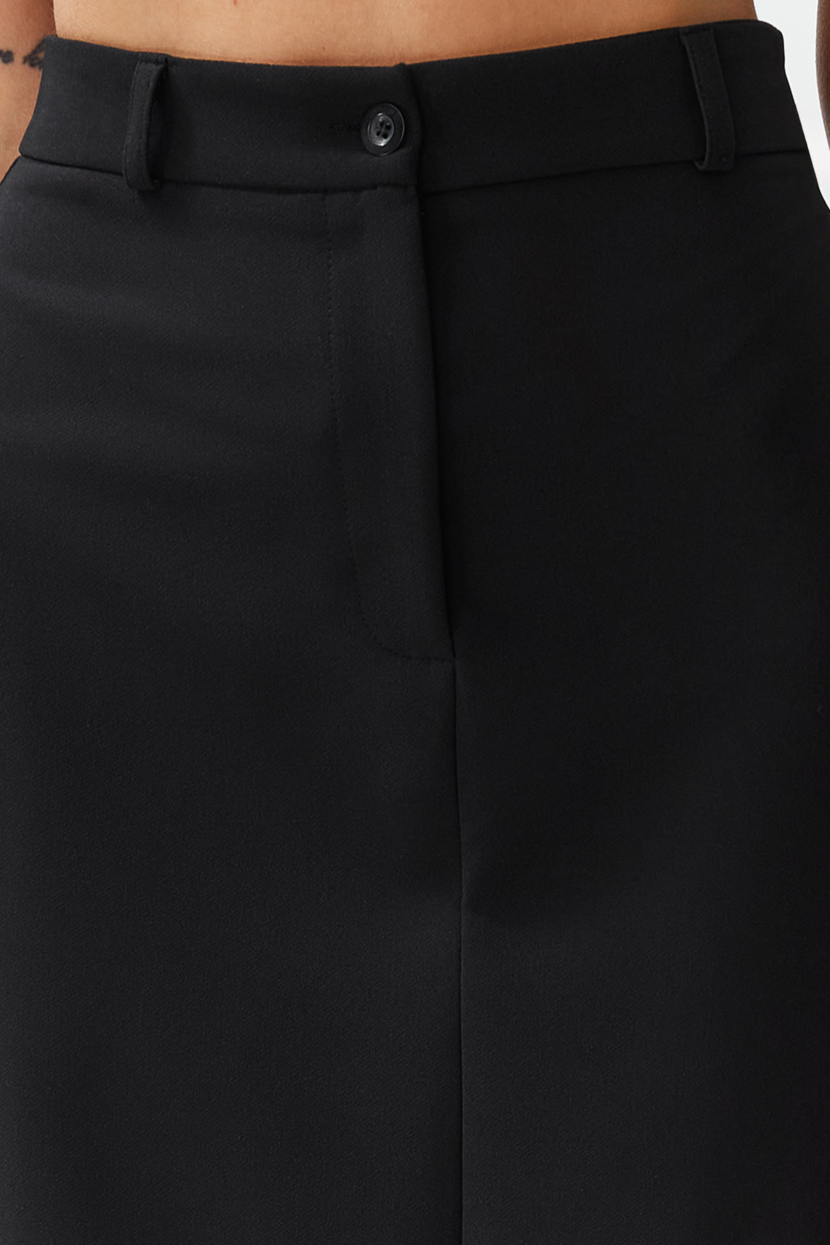 Trendyolmilla  Siyah Bel Detaylı Kalem Düz Kesim Yırtmaçlı Dokuma Maxi/Uzun Etek TWOSS24ET00129 - Görsel 6