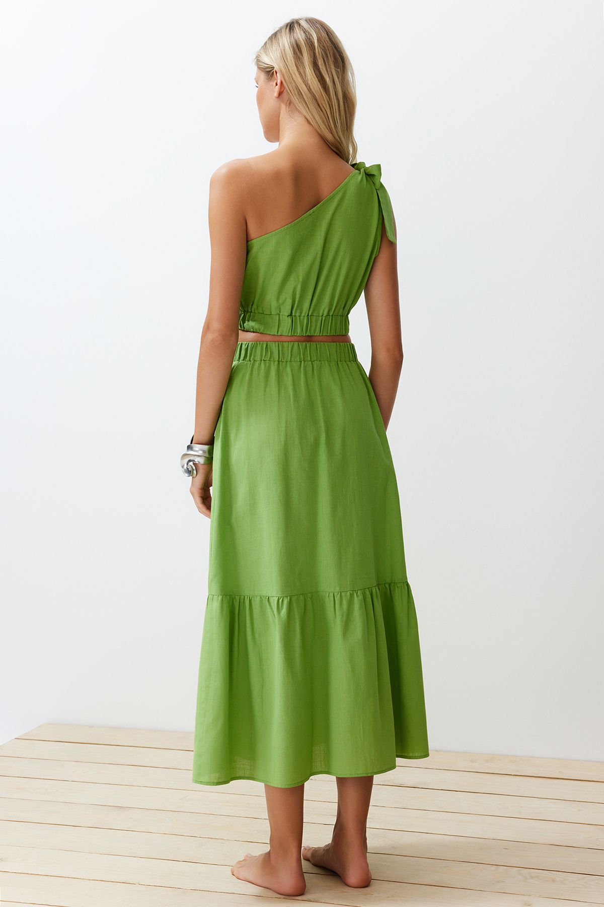 Trendyol Collection-One Shoulder Green Blouse and Skirt Beach Set - Tbess24Au00037 6