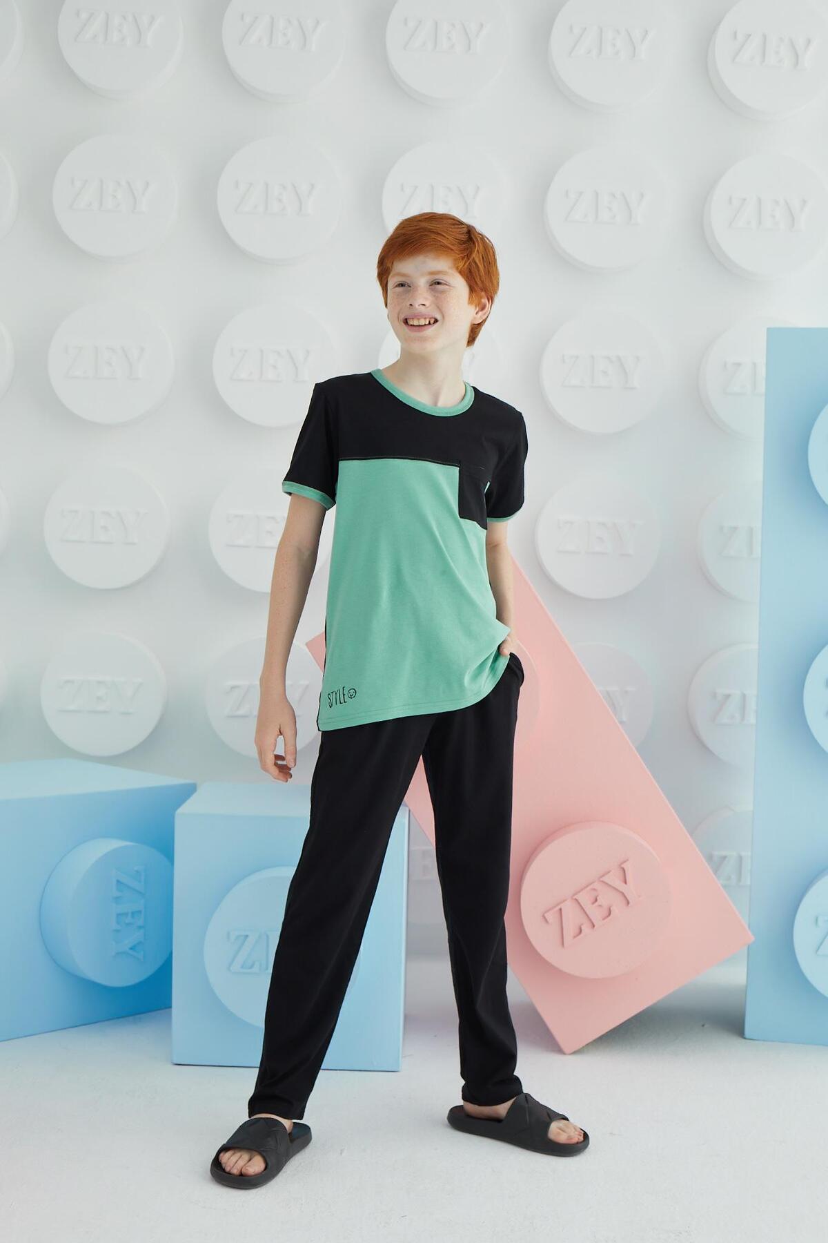 سویم ست لباس خواب مردانه گارسون آستین کوتاه سبز C4T5N68