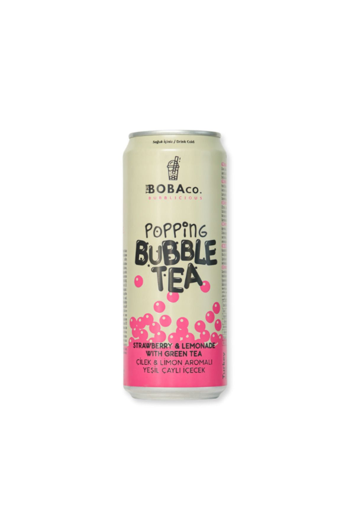 TheBobaCo. Bubblicious Popping Bubble Tea Çilek & Limon Aromalı Yeşil Çaylı İçecek 1x330 Ml