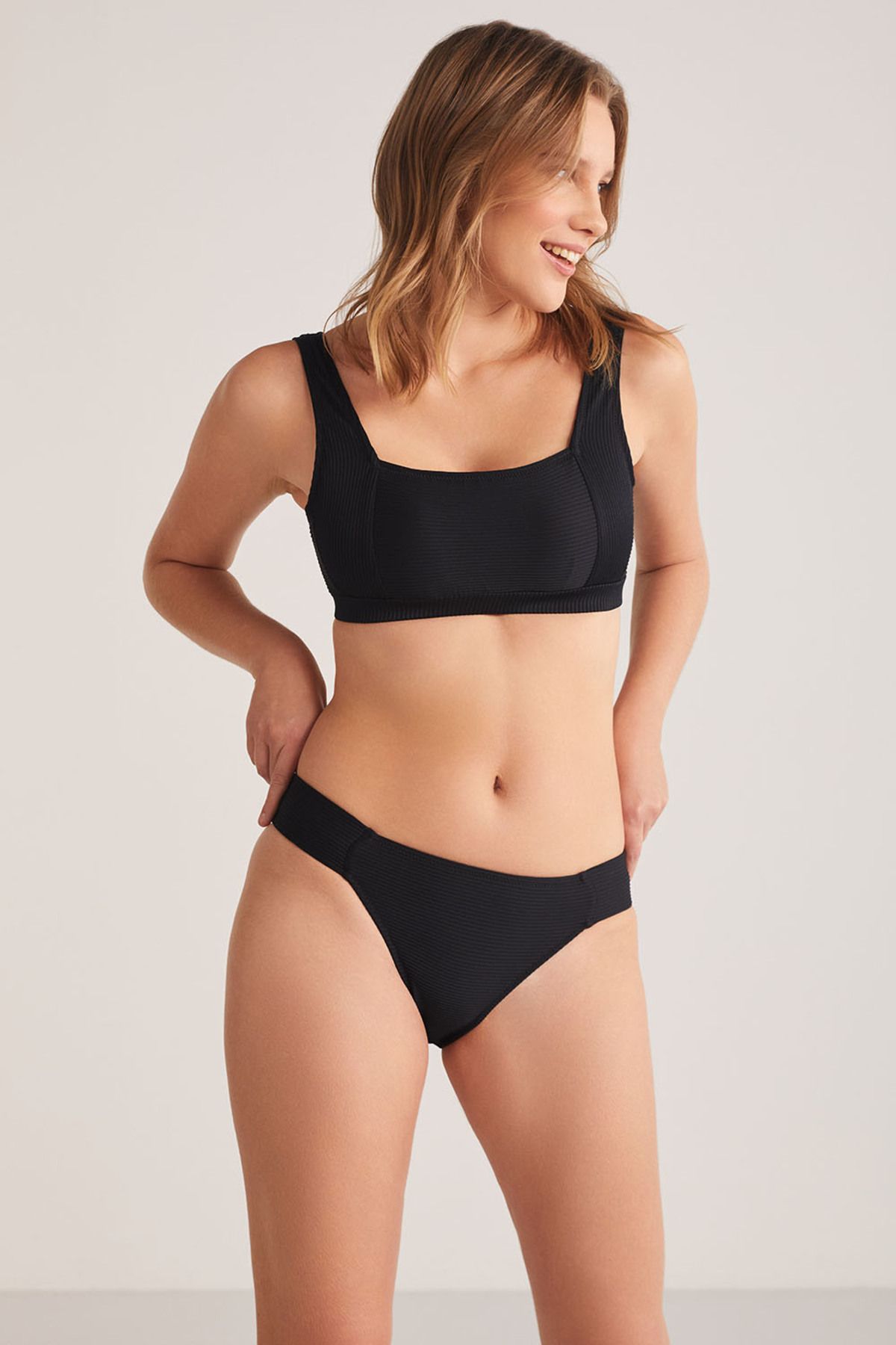 Kom-Adjustable Clasp and Recovery Thin Cap Bustier Bikini Set - Textured Fabric 1