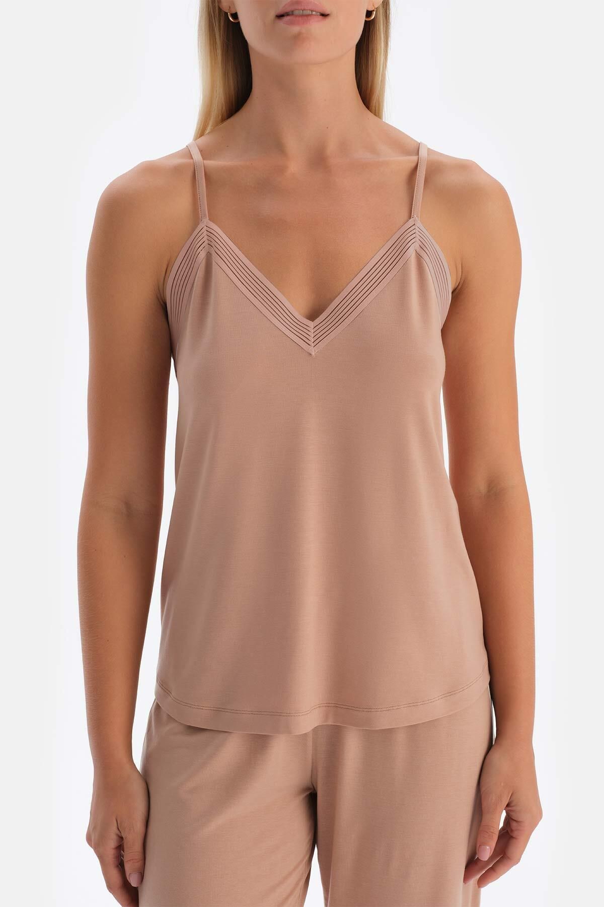 Dagi-Light Brown Thin Strap Basic Tank Top 6