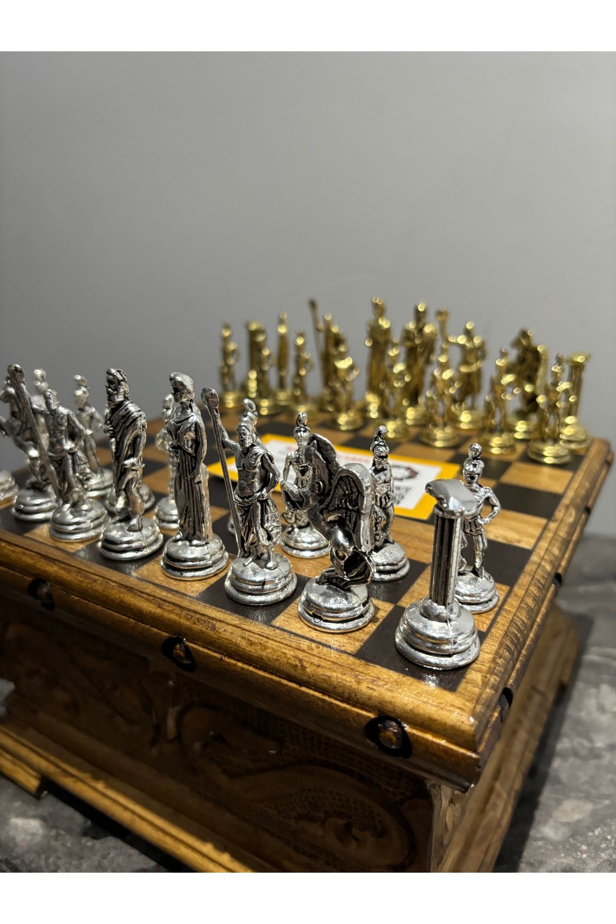 BAKTUĞ-Custom Made Chess Box with Lid 20x20 +Iron Cast Chess Set 6