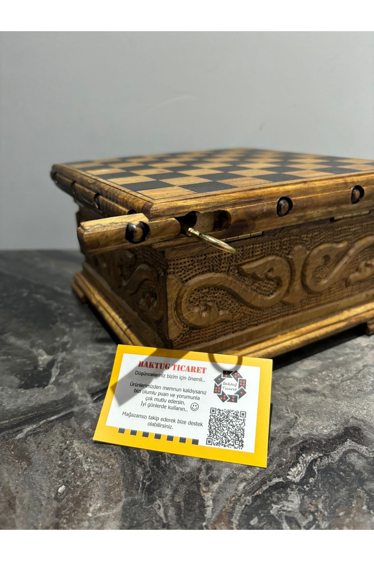 BAKTUĞ-Custom Made Chess Box with Lid 20x20 +Iron Cast Chess Set 7