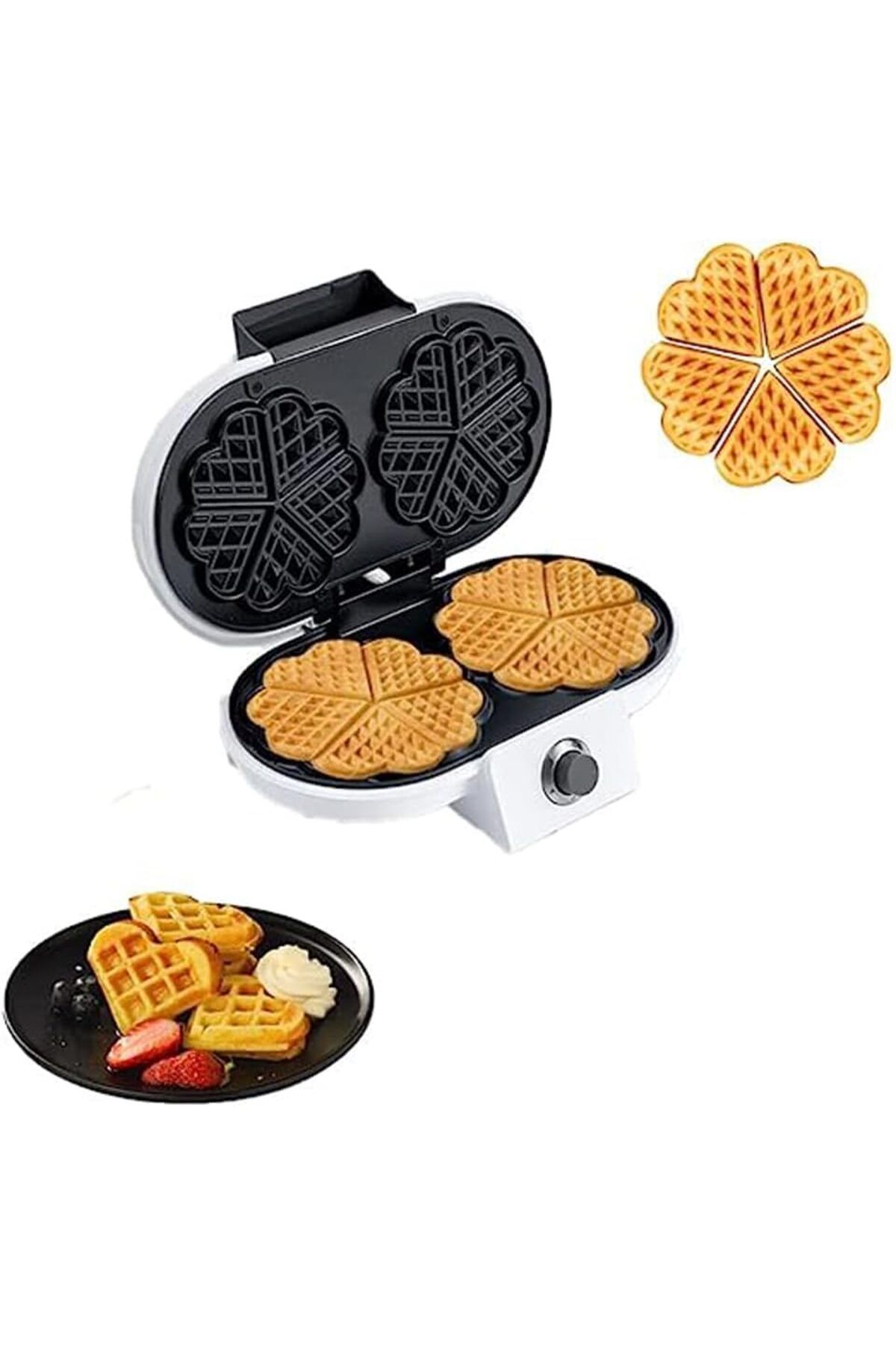 SOKANY 1000W Elektrikli Mini Kalp Waffle Makinesi Yapışmaz, Kontrol Lambalı Çiftli Tasarım Kalp Şeklinde