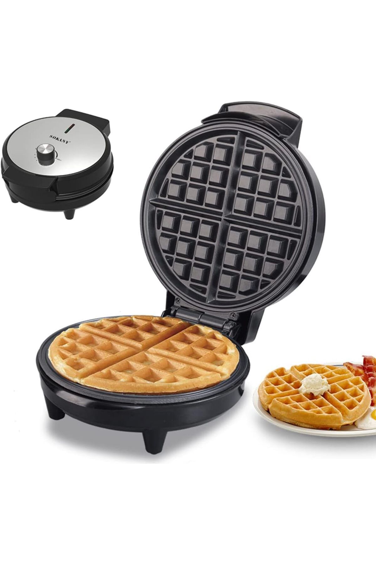 SOKANY KJ-505 Çok Yönlü 1000W Waffle Makinesi, 7 Kademeli Sıcaklık Ayarı ile Yapışmaz Kaplama