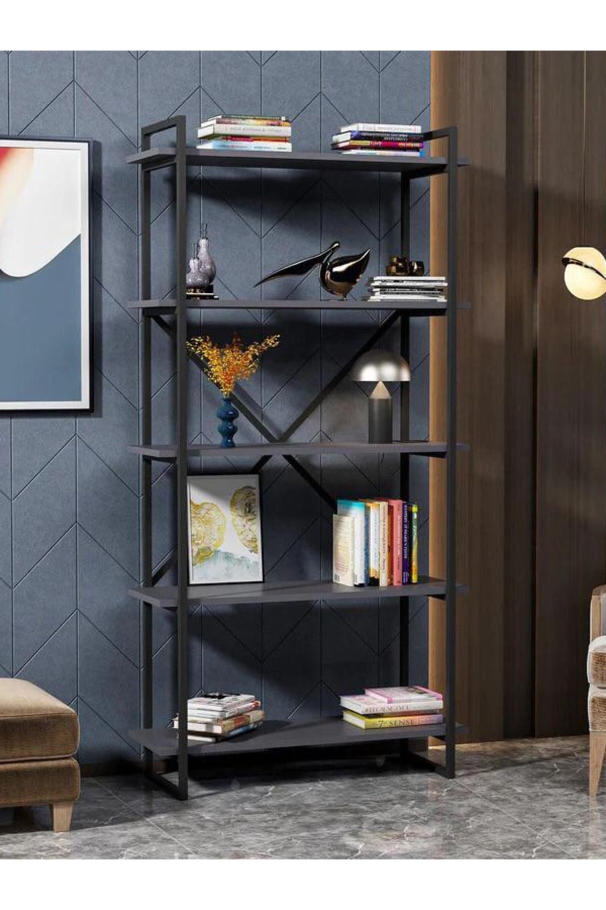 Luxury 180x90 5 Katlı Kitaplık Aksesuar Rafı Kütüphane Rafı