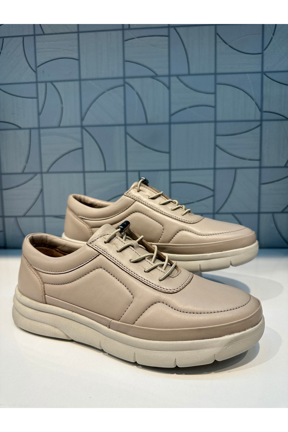 Barmea 863 Kadın BEJ Krem Hafif Taban Ortopedik Rahat Günlük Yürüyüş Ayakkabısı