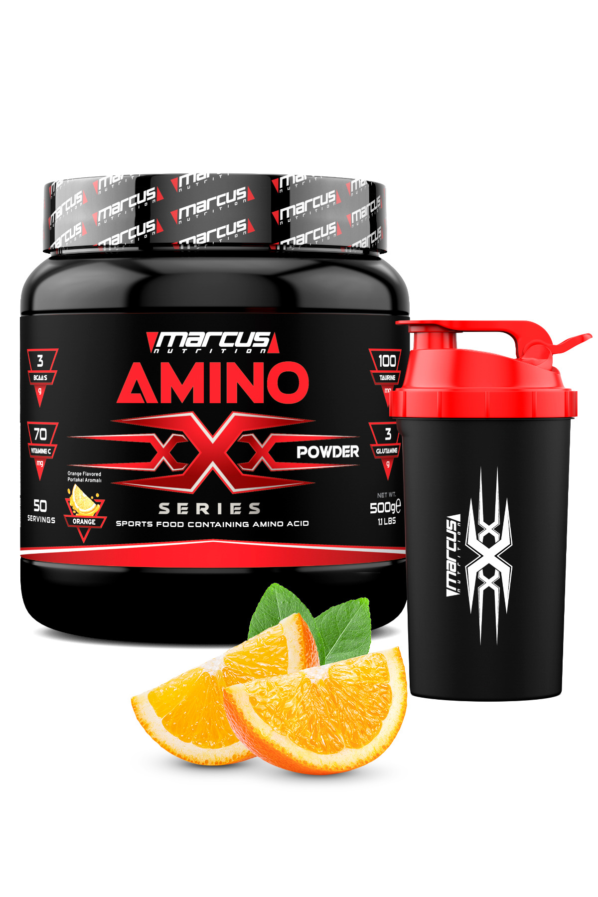 Marcus Nutrition Marcus Amino X Series 500 G (PORTAKAL AROMALI) Shaker Hediyeli