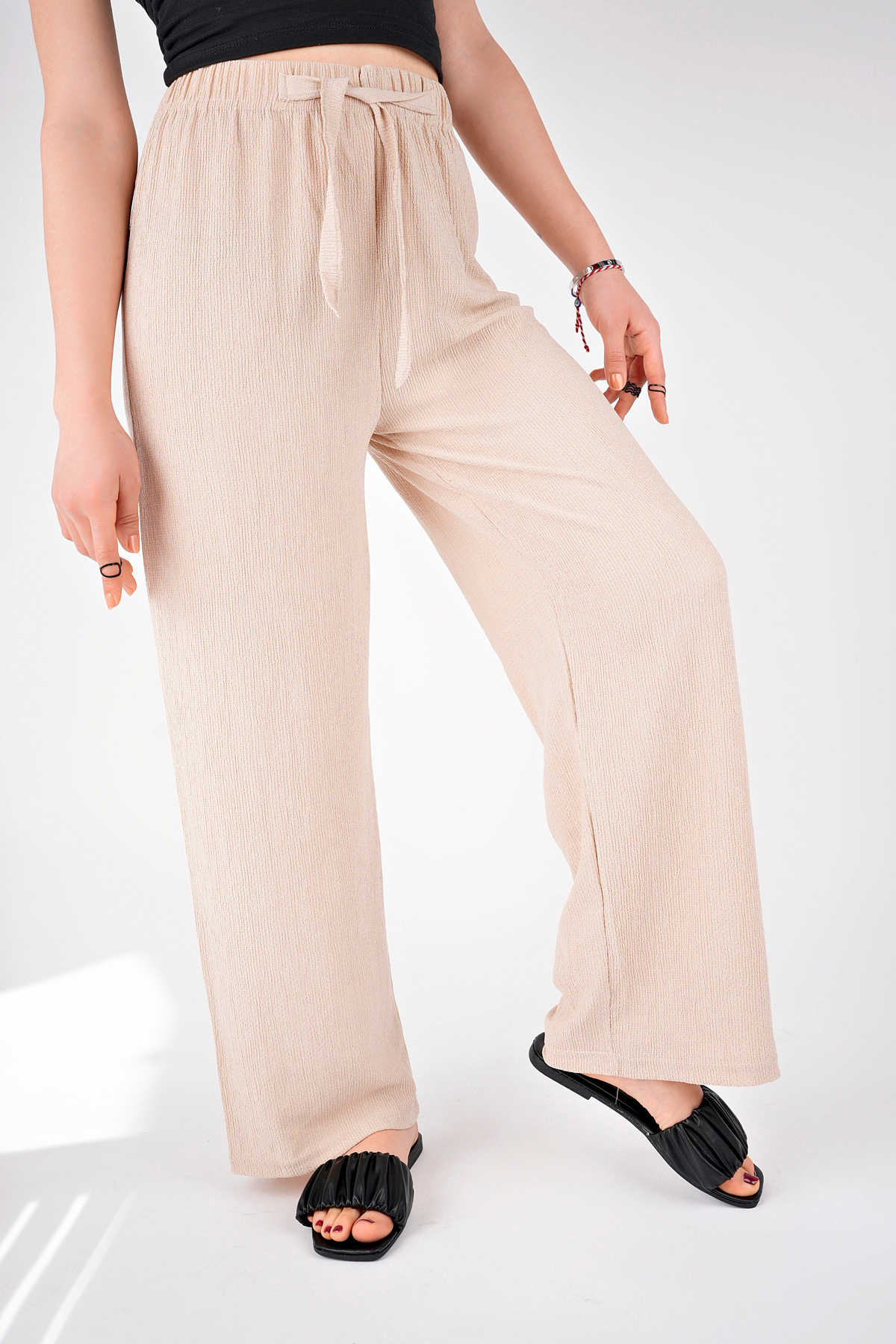 Women's Hijab Beige Elastic Waist Palazzo Pants