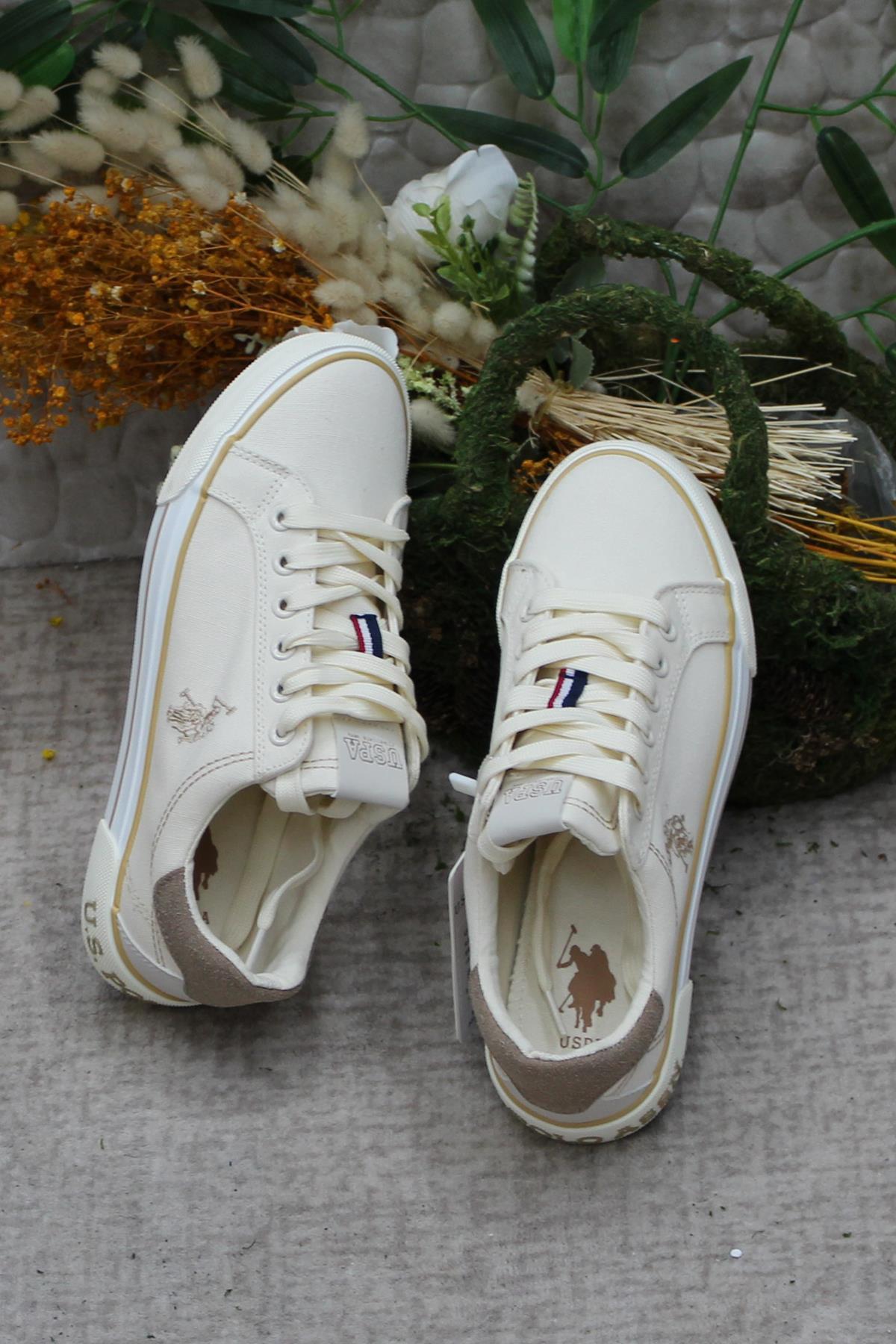 U.S. Polo Assn. یو اس پولو کفش زنانه اسنیکر اصل راشل بژ کفش اورجینال - تصویر 6