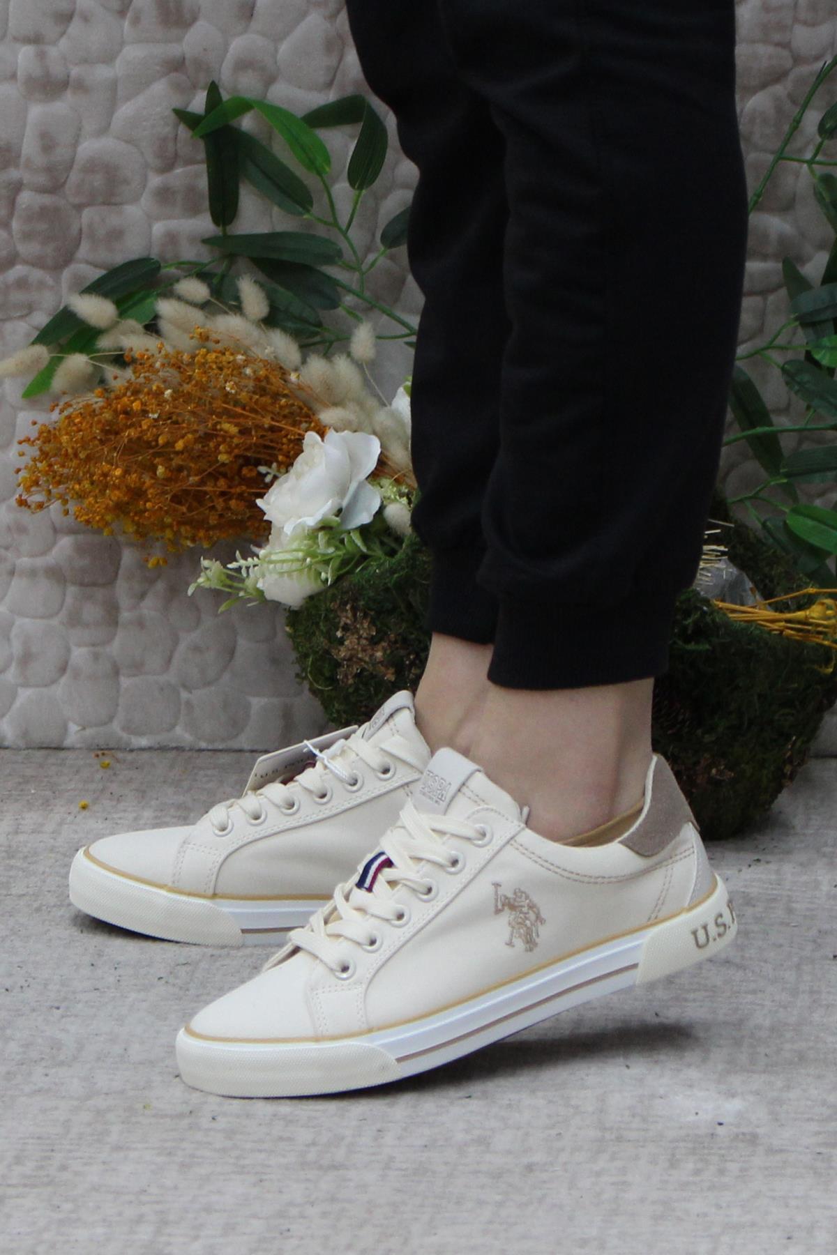 U.S. Polo Assn. یو اس پولو کفش زنانه اسنیکر اصل راشل بژ کفش اورجینال - تصویر 3