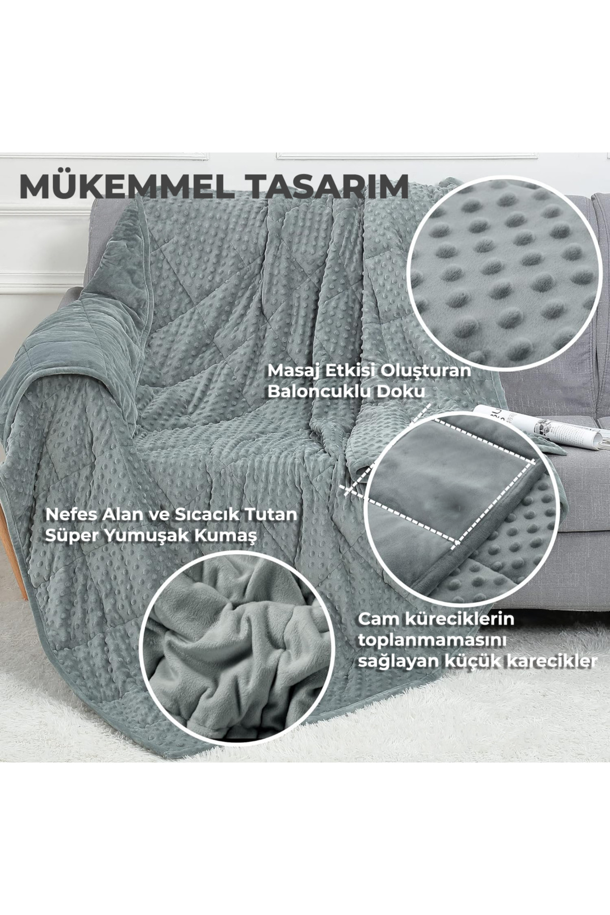 Terapise Süper Yumuşak Wellsoft Ağırlıklı Çocuk Yorganı / Battaniyesi, 3 kg, Gri, Çift Taraflı,  4 yaş altı fotoğrafı 3 (önizleme)