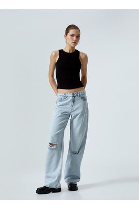 Koton Normal Bel Normal Paça Regular Fit Açık İndigo Kadın Denim Pantolon 4SAL40020MD