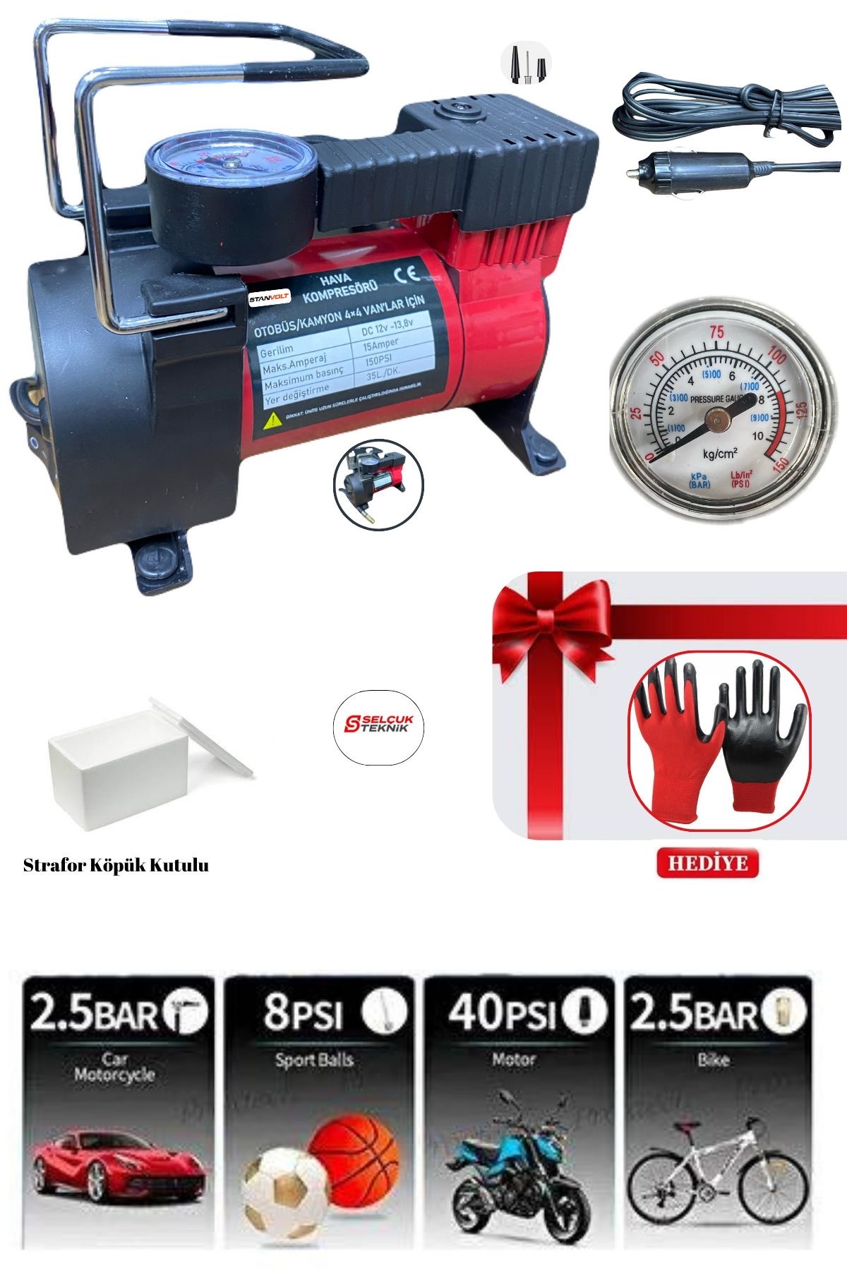 Car Auto Vehicle Tire Inflator Pump 150 Psi Metal Body Compressor