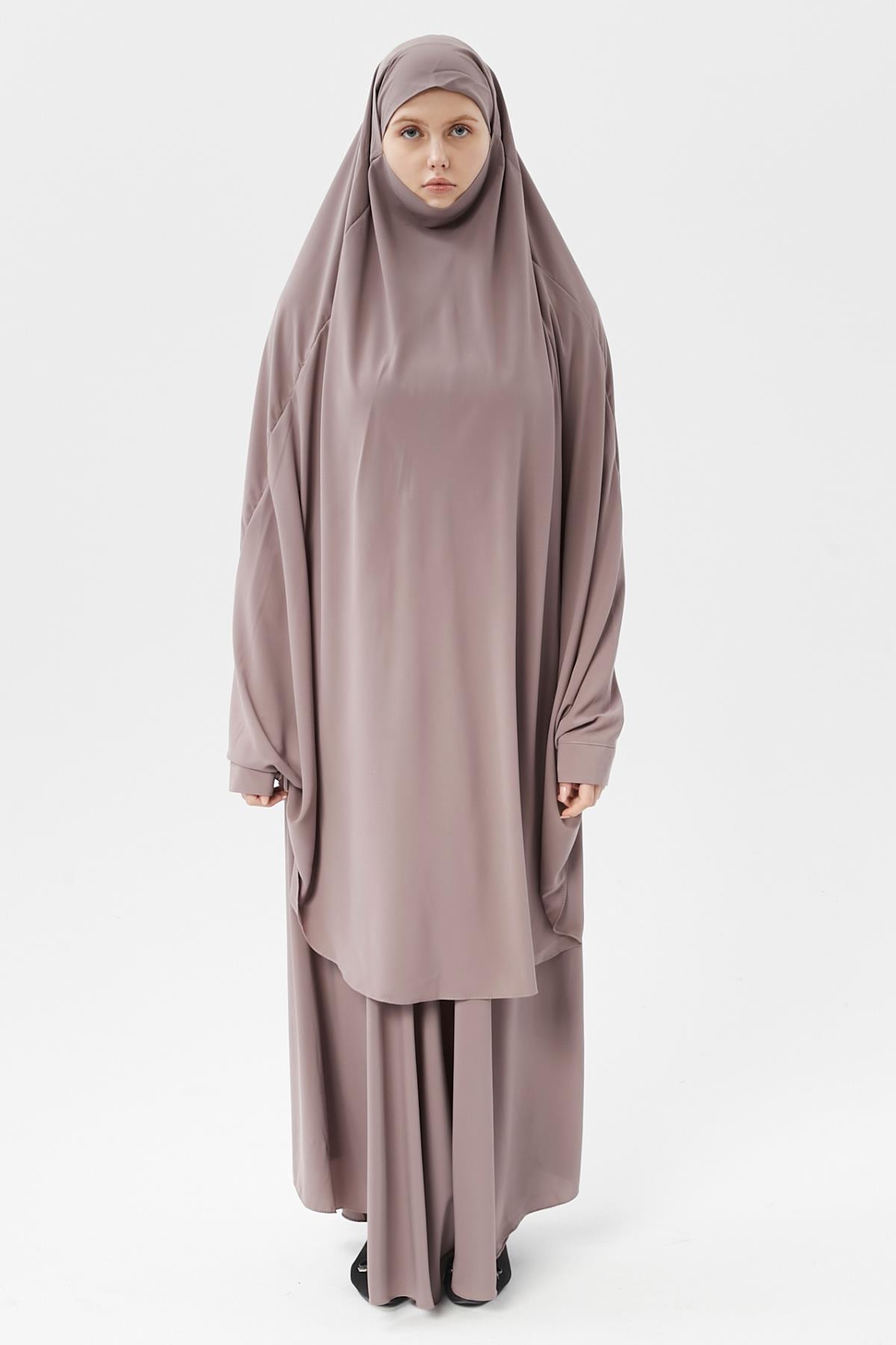 Women's Hijab Medina Silk Sheet Set Veiled Soufflé and Skirt Dark Dusty Rose