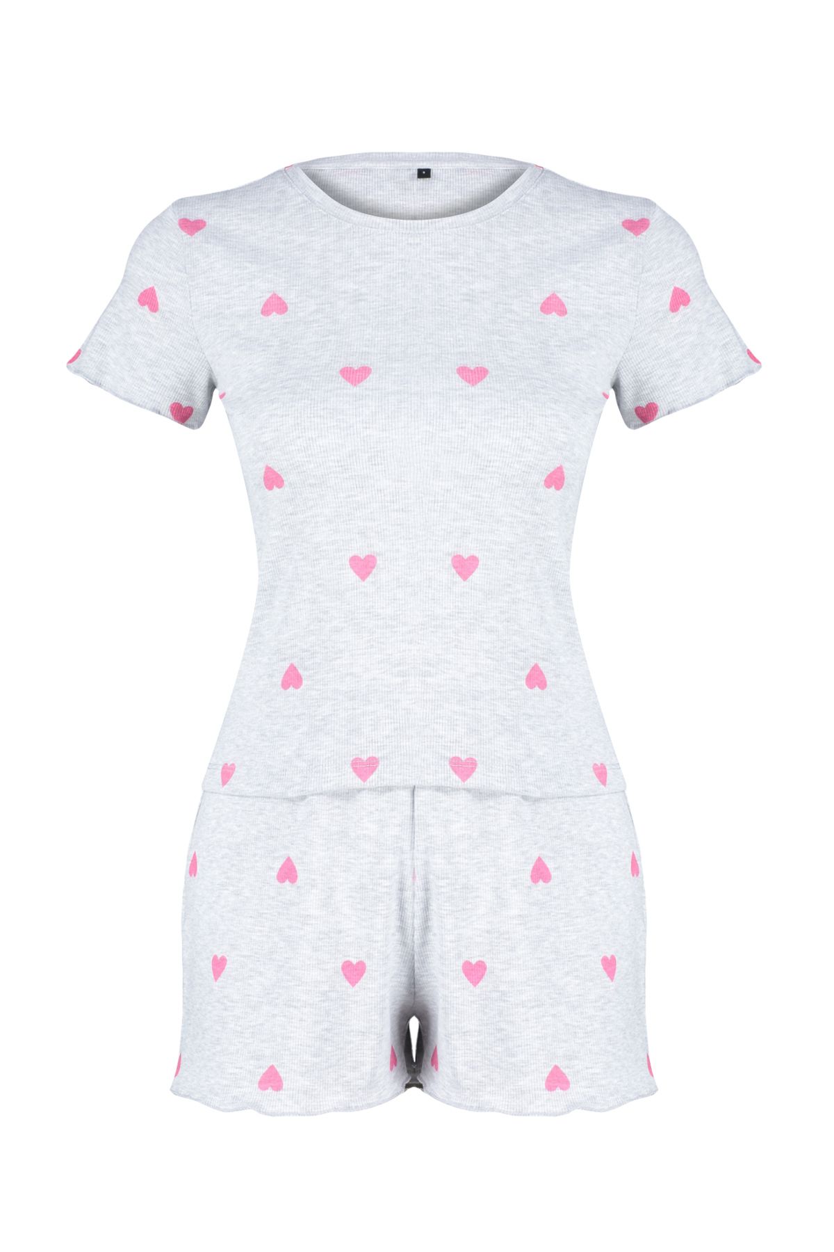 Trendyol Collection-Hearted Gray Melange Slogan Pajama Shorts Set - Thmss24Pt00220 6