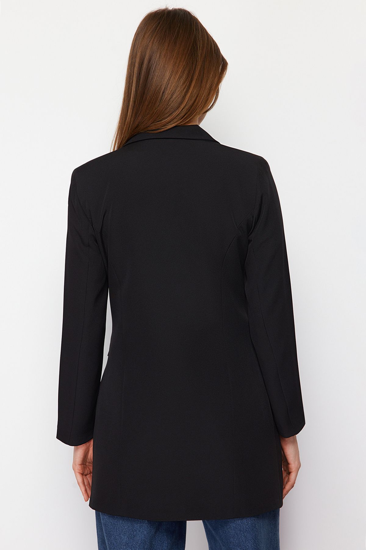 Trendyol Modest-Schwarzer Blazer aus Webstoff mit doppelter Knopftasche und detailliertem Futter TCTAW22CK0007 6