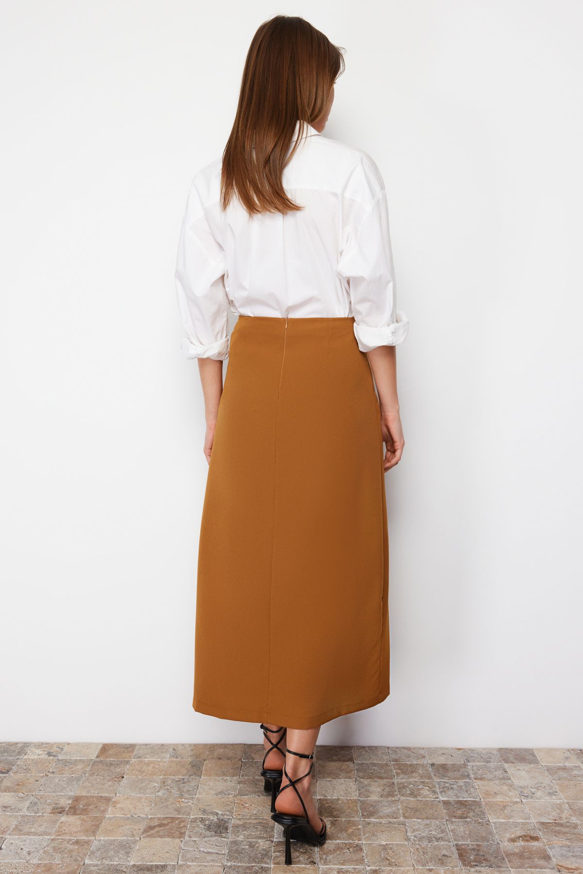 Trendyol Modest-Hnědá tkaná sukně TCTAW24EE00014 6