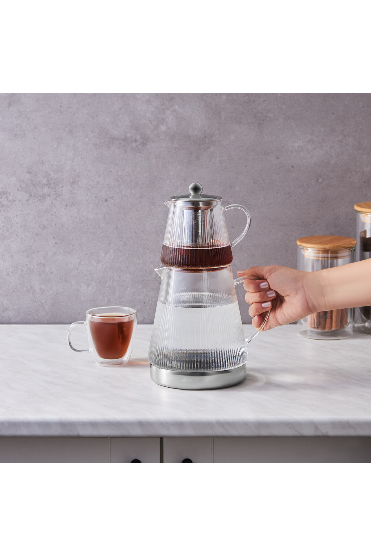 Karaca Keops Borosilikatglas-teekanne, 1500 Ml, Glas, Trinkgefäß, Temperaturbeständiger