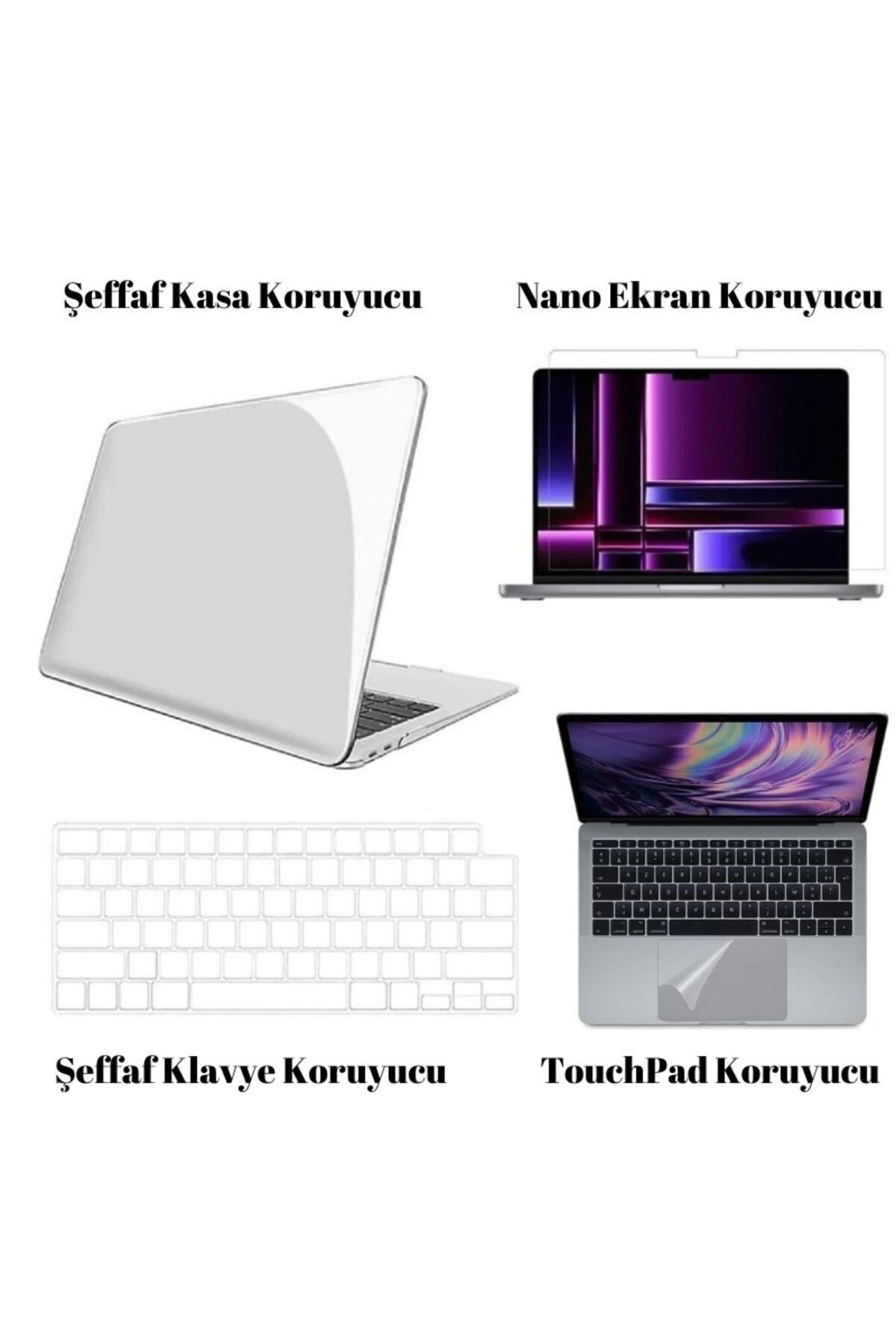 Macbook Air 13.6 M2 A2681 / M3 A3113 / M4 A3240 A3449 Compatible 360 Degree Full Protection Quadruple Set