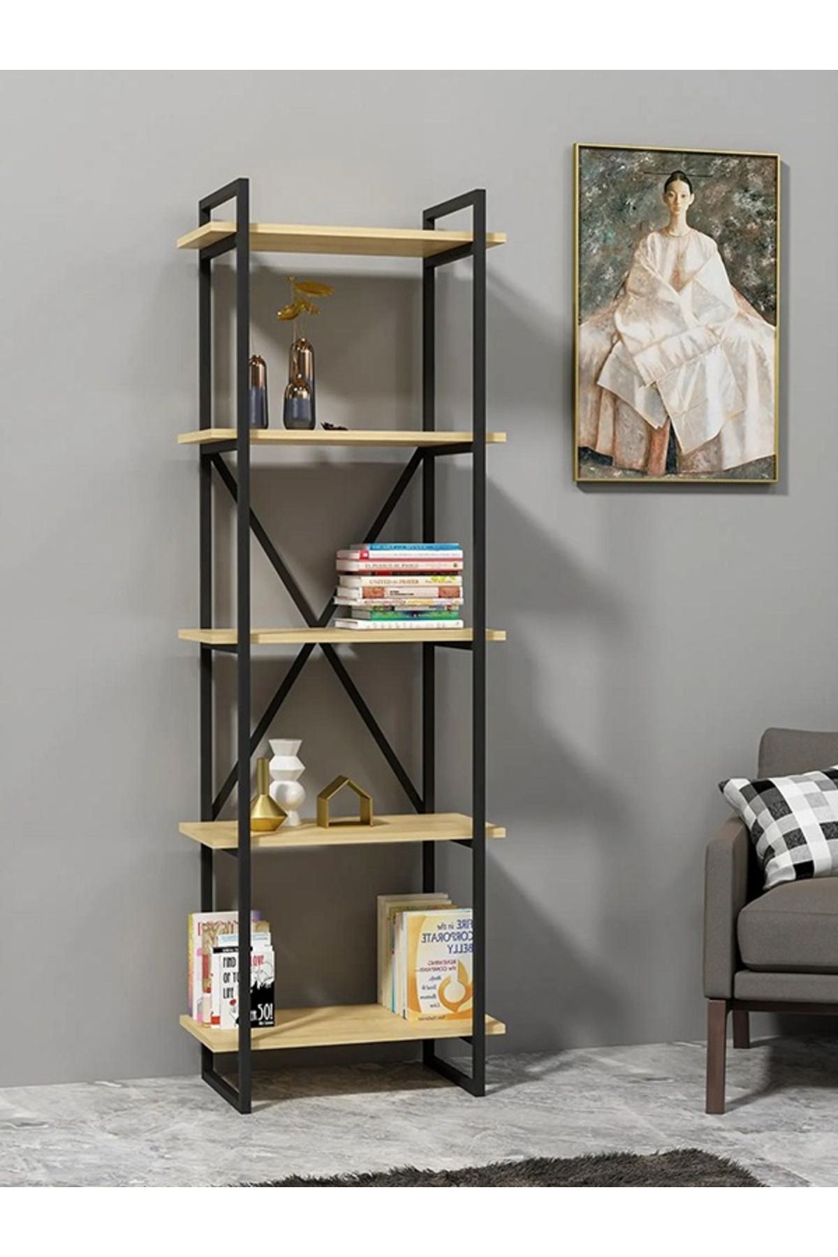 Luxury 180x60 5 Katlı Kitaplık Aksesuar Rafı