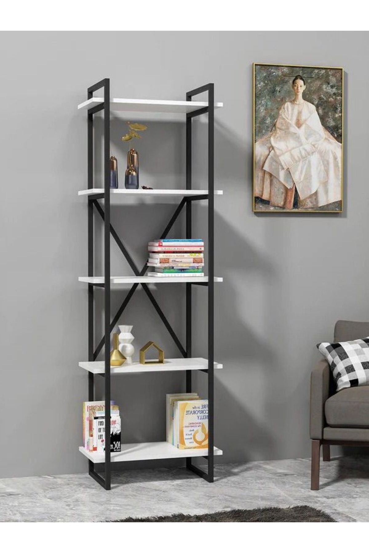 Luxury 180x60 5 Katlı Kitaplık Aksesuar Rafı