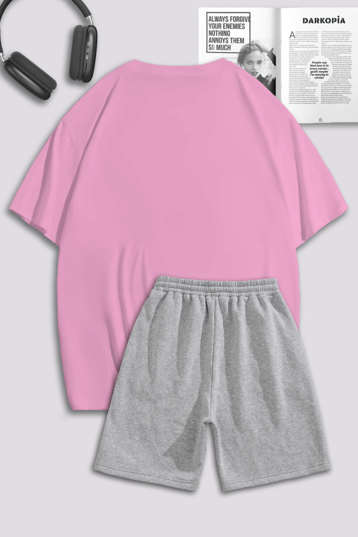 Unisex Kadın Erkek Hello Kitty Baskılı Özel Tasarım Oversize Tshirt Ve Şort Eşofman Takımı — صورتی macklineşhk — تصویر 2 از 2