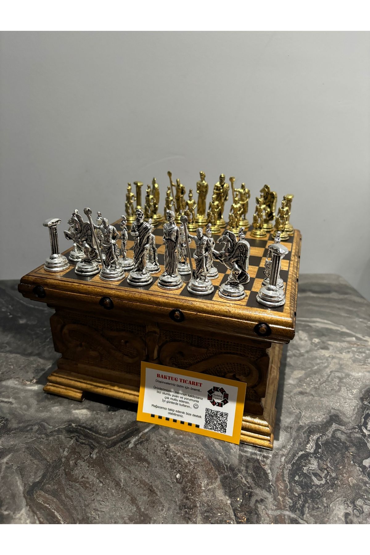 BAKTUĞ-Custom Made Chess Box with Lid 20x20 +Iron Cast Chess Set 1