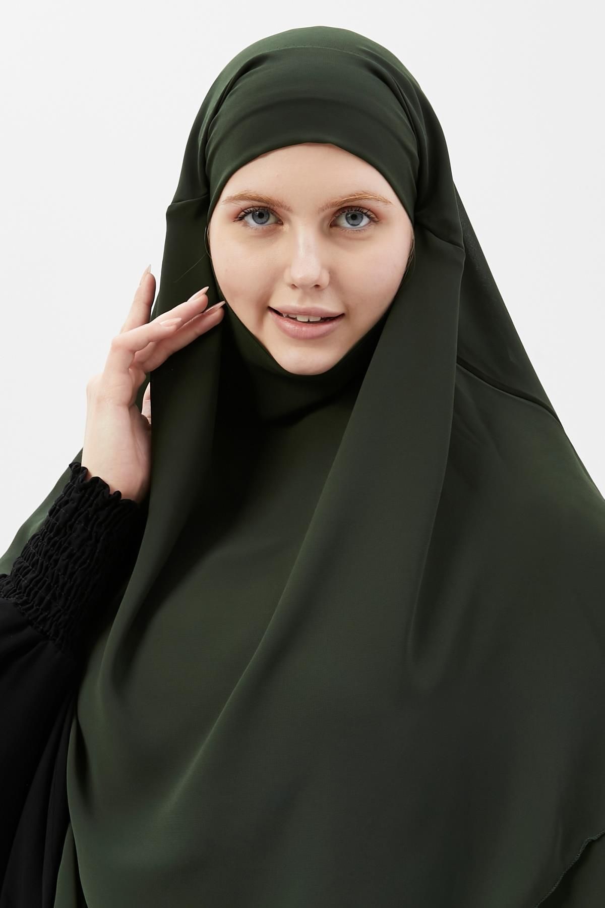 Altobeh-Ready Practical Chiffon Triple Layer with Veil Triangle Hajj Umrah Shawl Souffle Hijab Nikap Khaki 3
