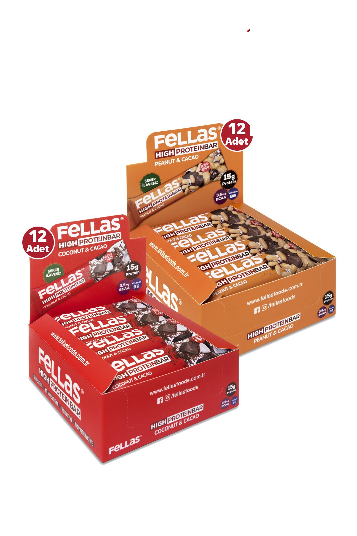 Fellas Yüksek Protein Bar 45 G Süper Ikili Kutu 24 Adet - Hind. Cevizli X 12 Adet + Yer Fıstıklı X 12 Adet