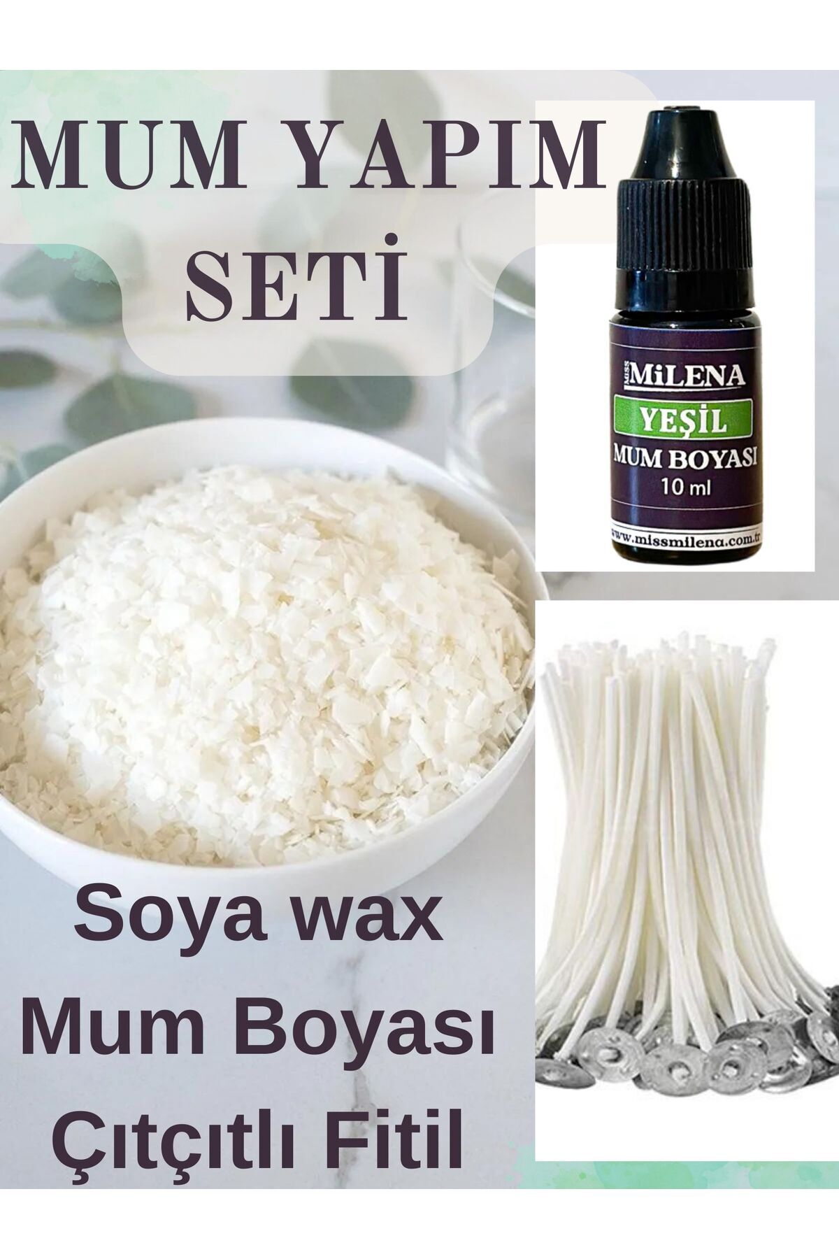 3-Piece Candle Making Set 1kg Soy wax - Ready-made Snap Wick 15 cm Rope no. 14 10 pcs - Candle Paint 1 pcs