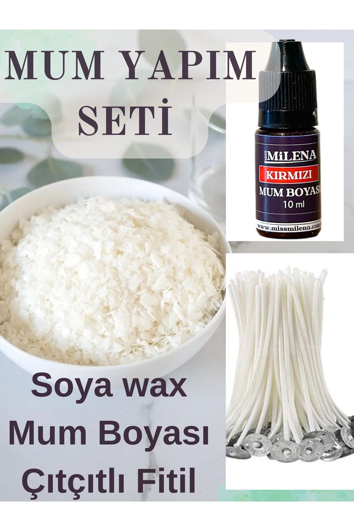 3-Piece Candle Making Set 1kg Soy wax - Ready-made Snap Wick 15 cm Rope no. 12 10 pcs - Candle Paint 1 pcs