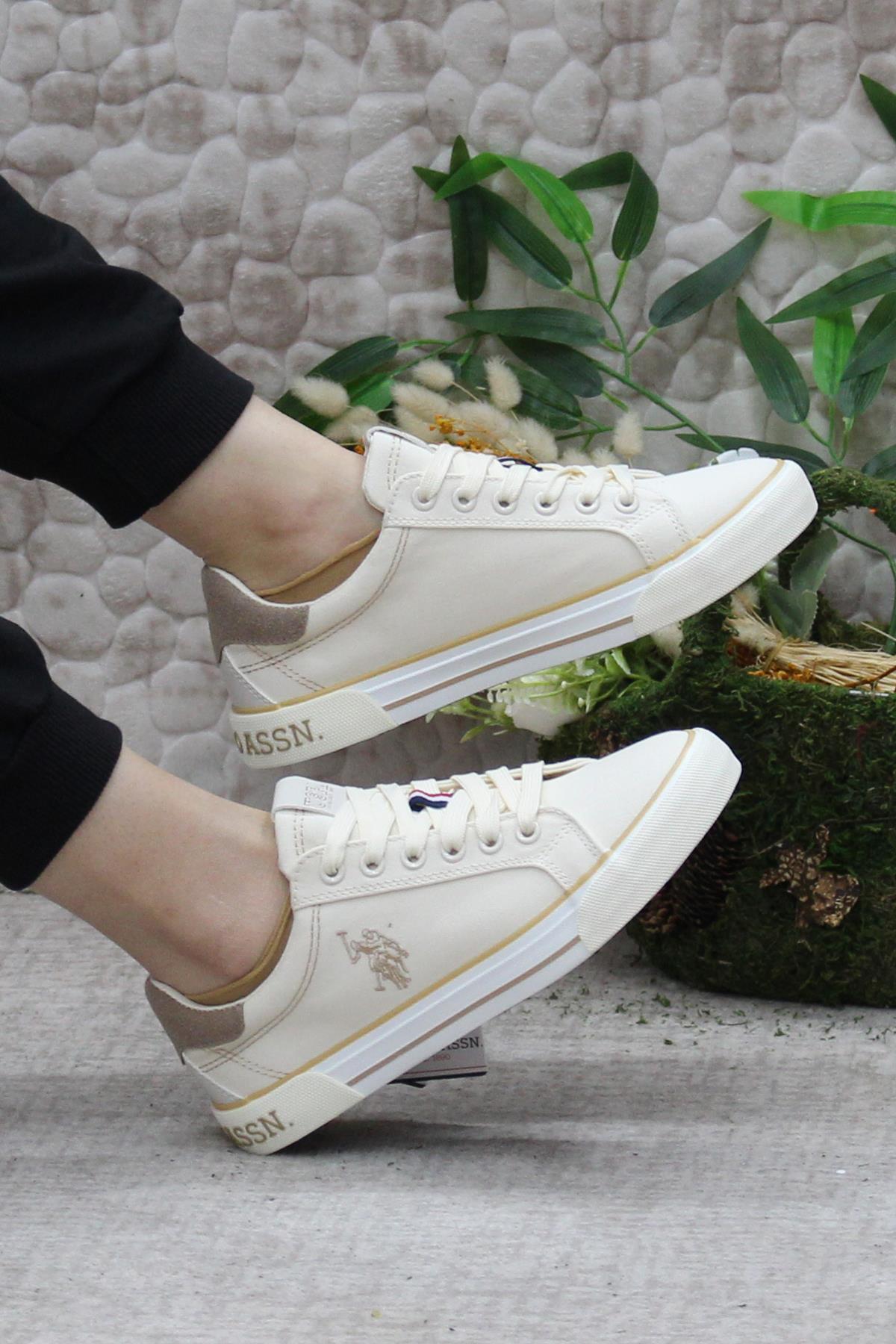 U.S. Polo Assn. یو اس پولو کفش زنانه اسنیکر اصل راشل بژ کفش اورجینال - تصویر 5