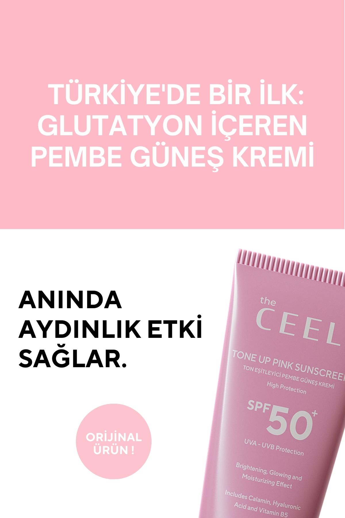 کرم ضد آفتاب صورت صورتی SPF 50+ رنگی گلوتاتیون اسید هیالورونیک 50 میل موثر The Ceel
