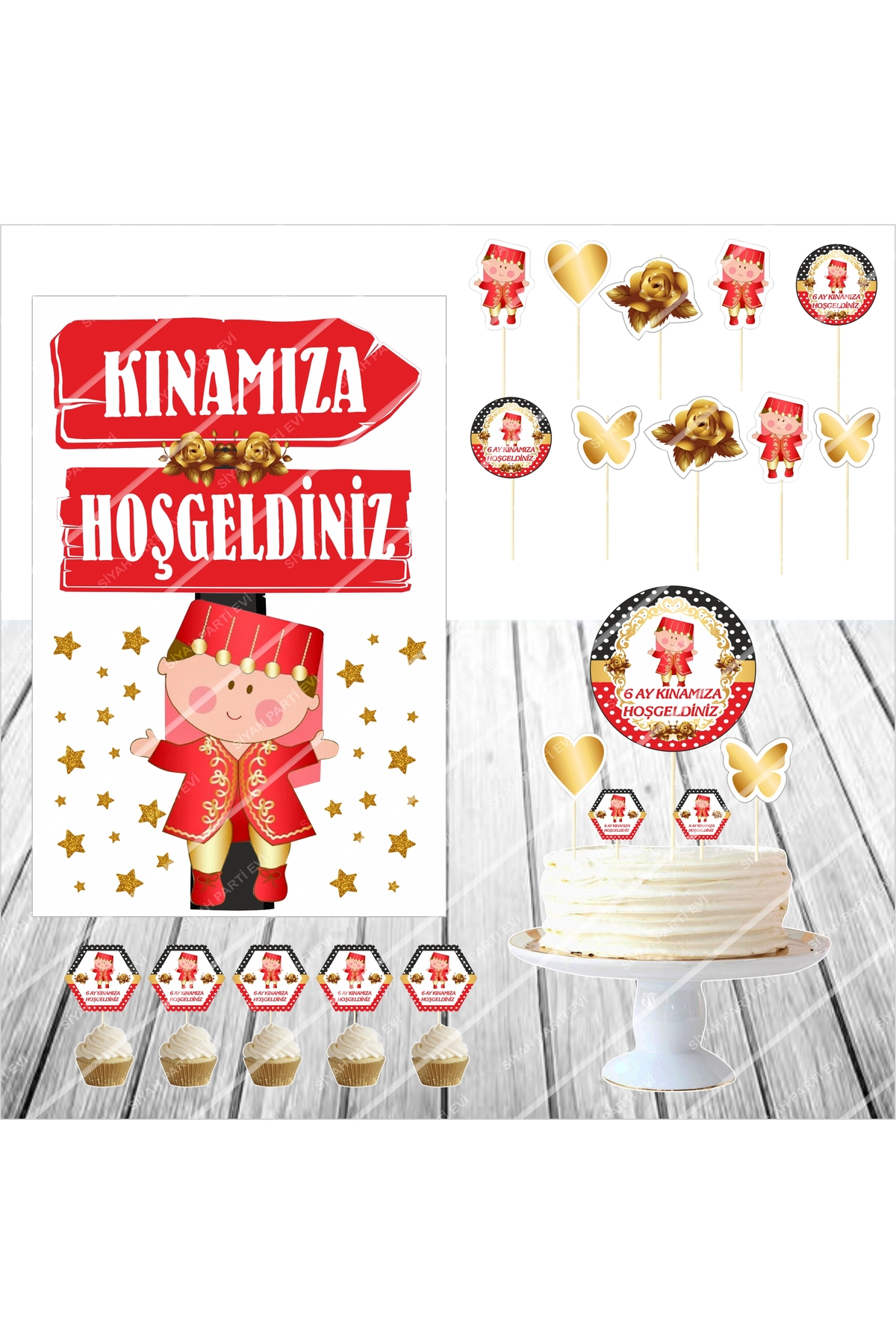 6 Ay Kınası Pasta Süsü / Masa Panosu Seti