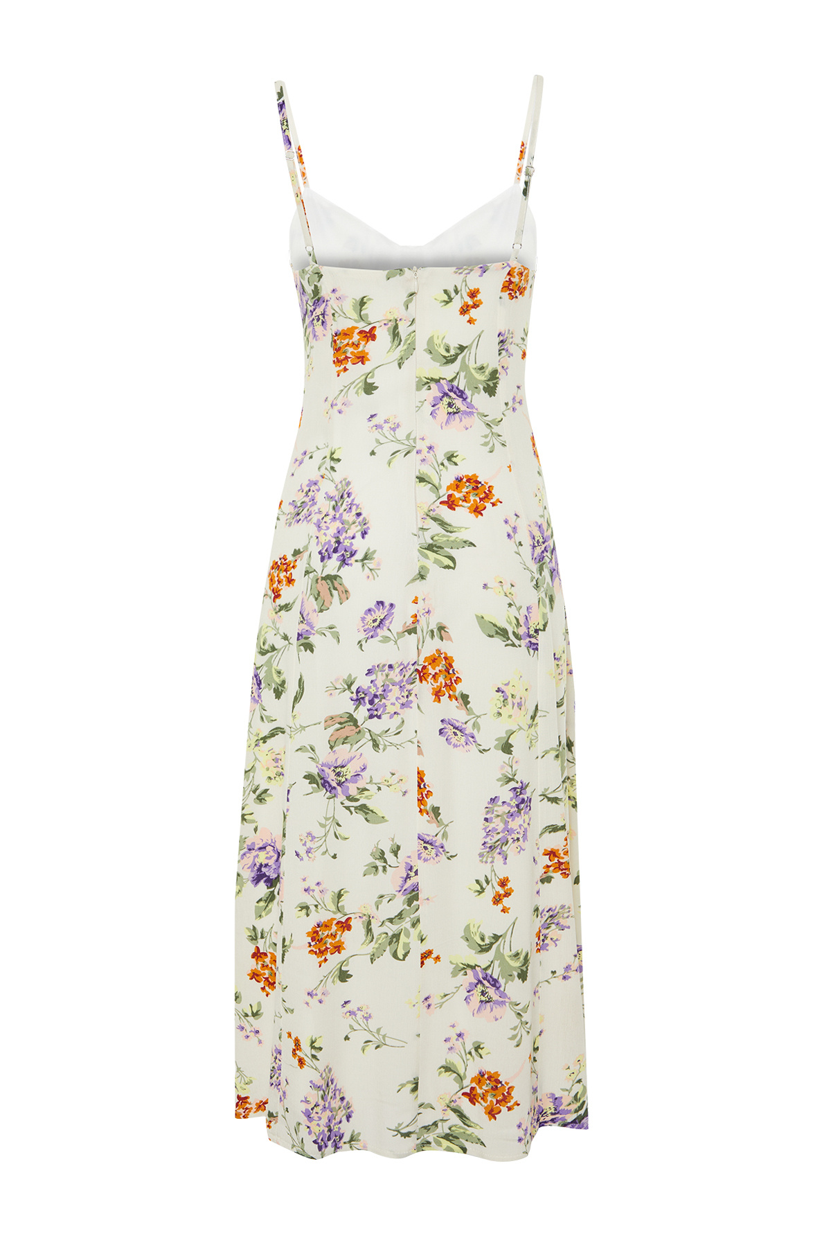 Trendyol Collection-Bílé květinové vzorované midi tkané šaty s podšívkou v pase TWOSS24EL00446 8