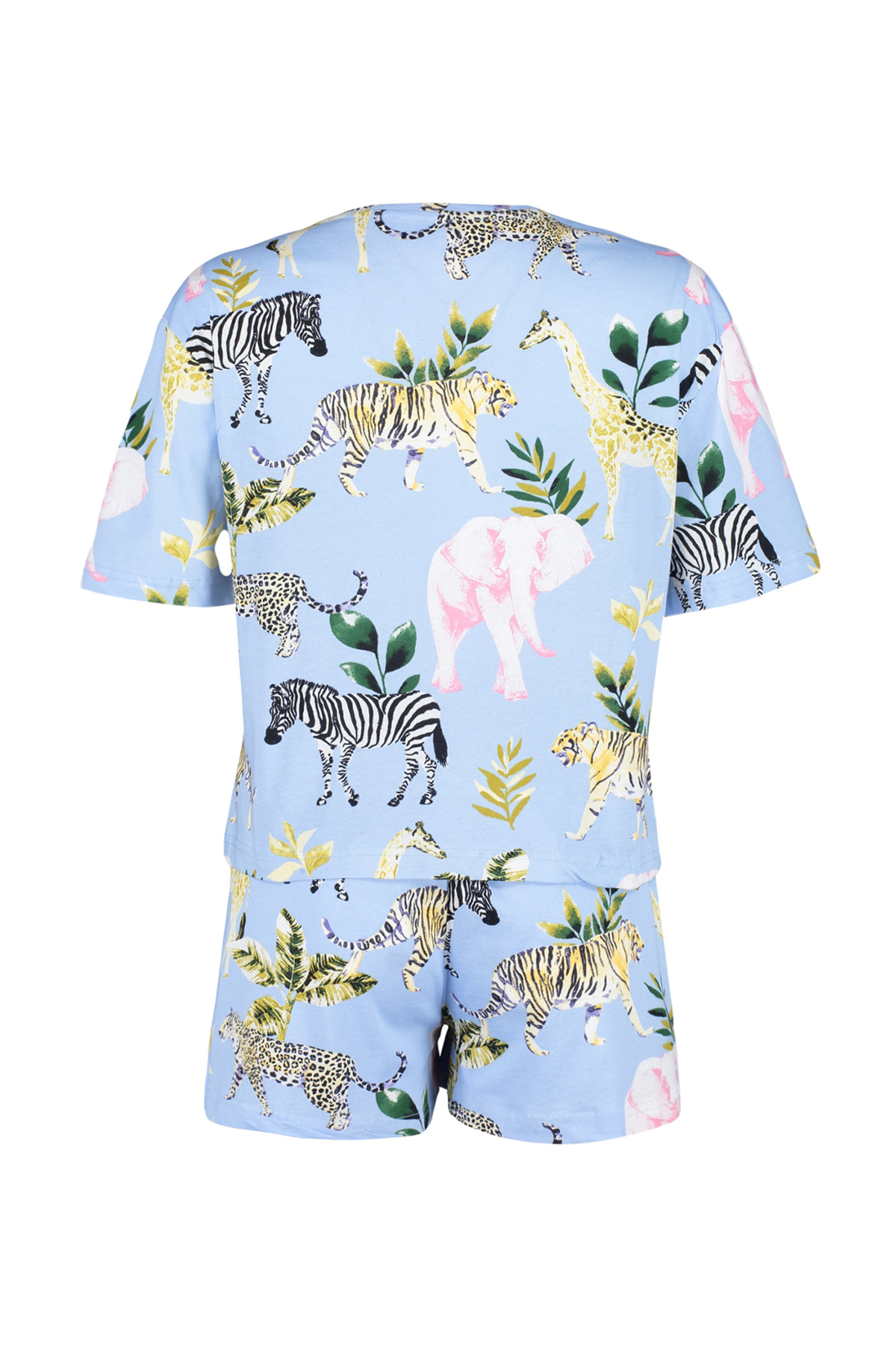 Trendyol Collection-Barevný modrý zvířecí vzor 100% bavlna šortky Pyžamo Set - THMSS24PT00218 8