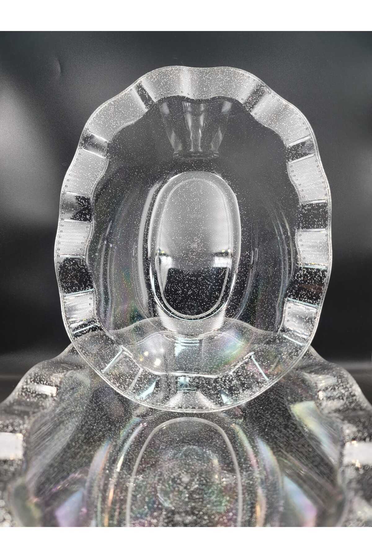 14Süs Mika Lüks Plastik Salata Kasesi Simli Gümüş 3 Adet