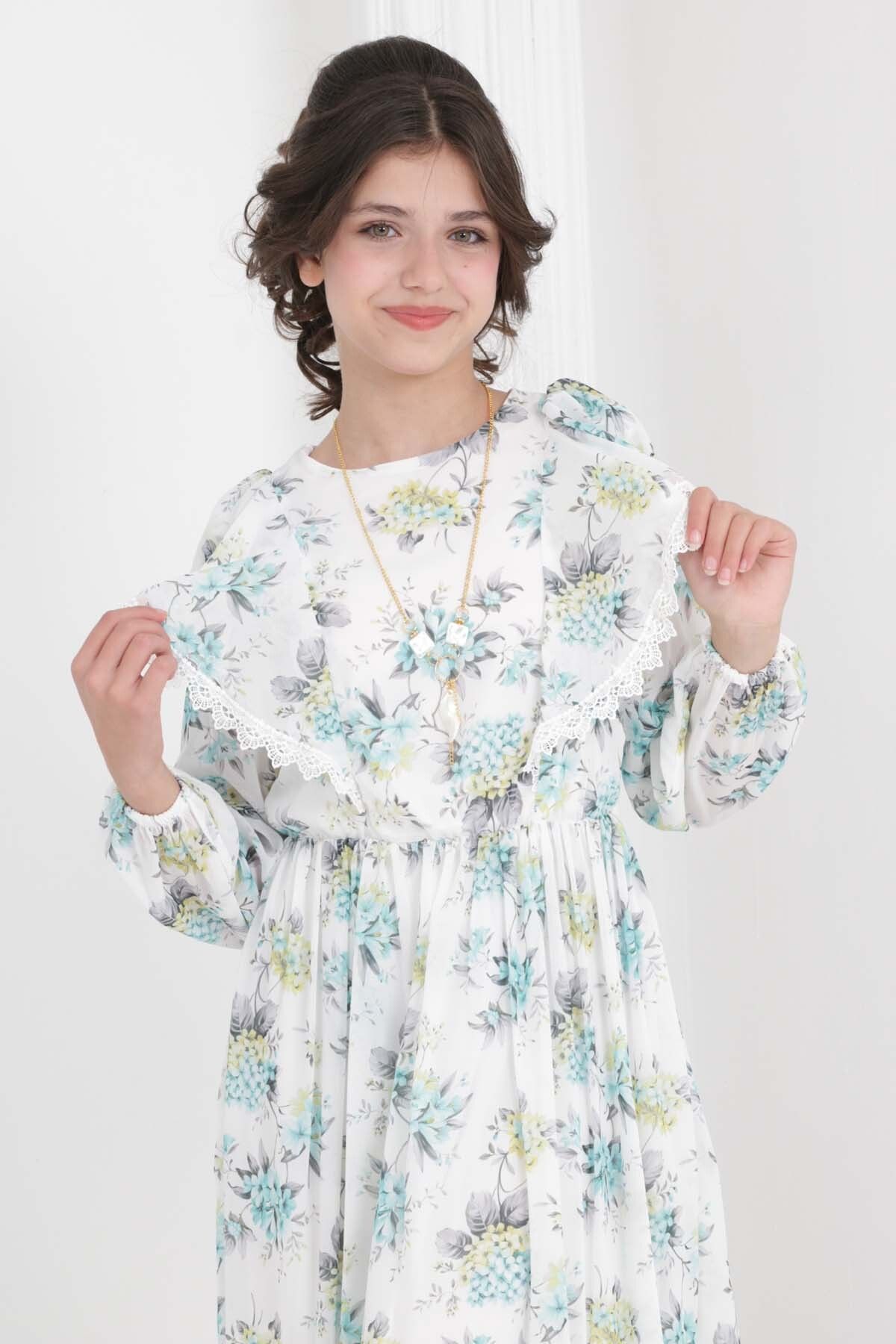 Asortik Kids-فستان حجاب طويل من الشيفون للفتيات 6